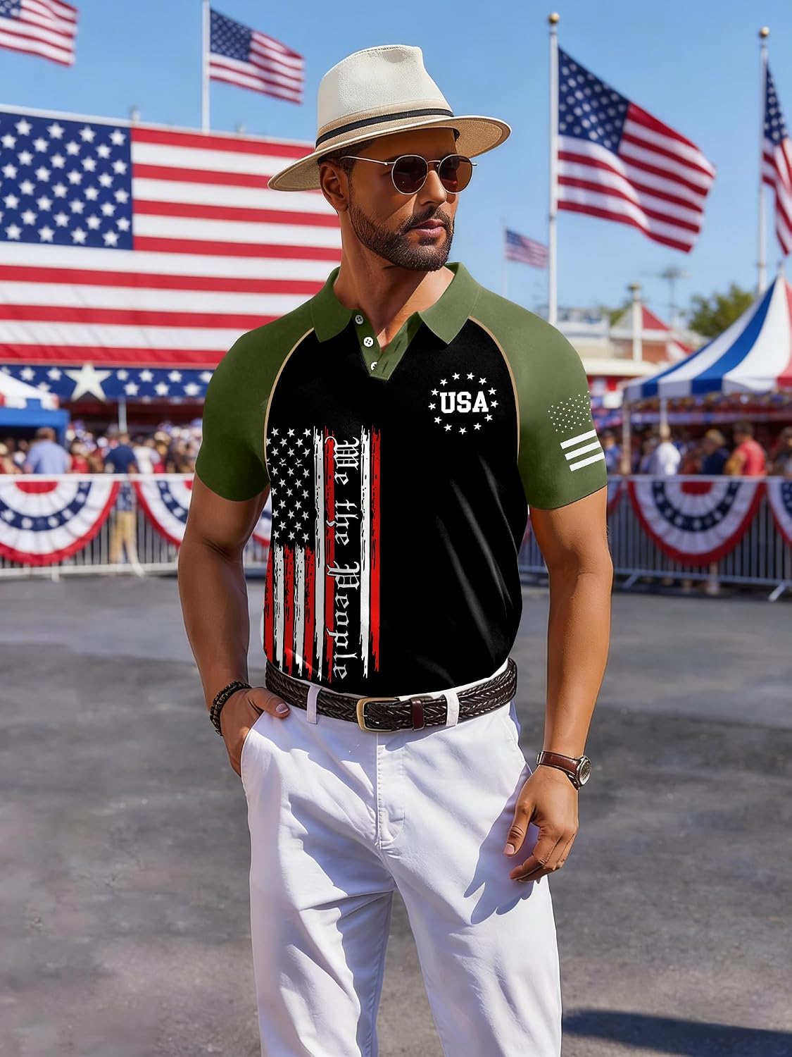 250th Anniversary USA Polo Shirt for Men American Flag T-Shirt 4th of July Tees 250 Years Birthday Patriotic Golf Top