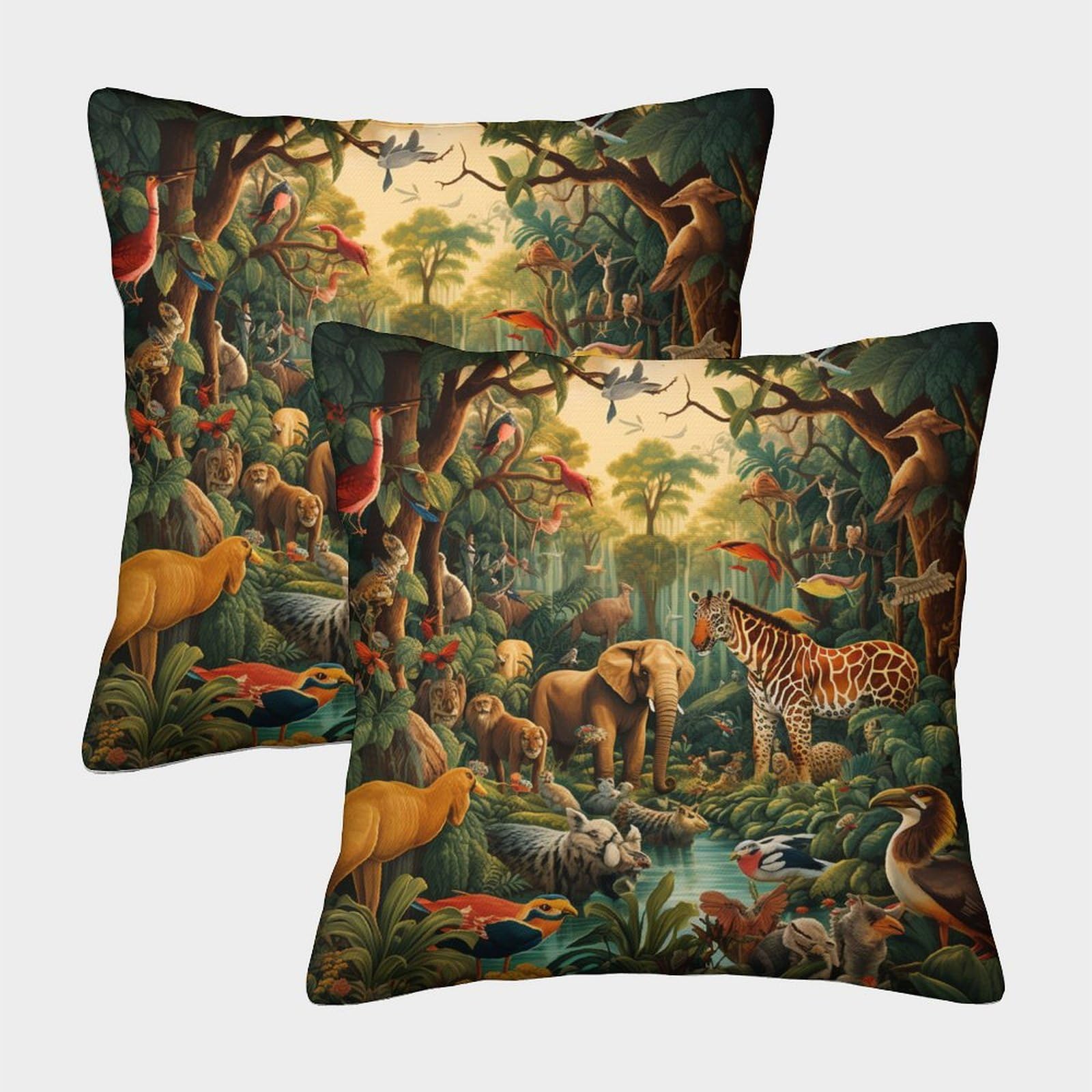 Nraopevvd Style-16 Jungle Animals Cushion Cover Set Of 2 Decorative Machine Washable Pillowcases Square Pillow Cases With Invisible Zipper Cushion Covers For Livingroom Sofa Bedroom Throw Pillow Cases 50X50cm