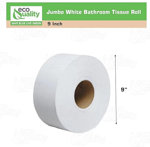 Miniatura 3 de EcoQuality Paquete de 2 rollos de papel higiénico de baño de 2 capas de 9 pulgadas de diámetro, blanco, 1000 pies por rollo, dispensador de papel