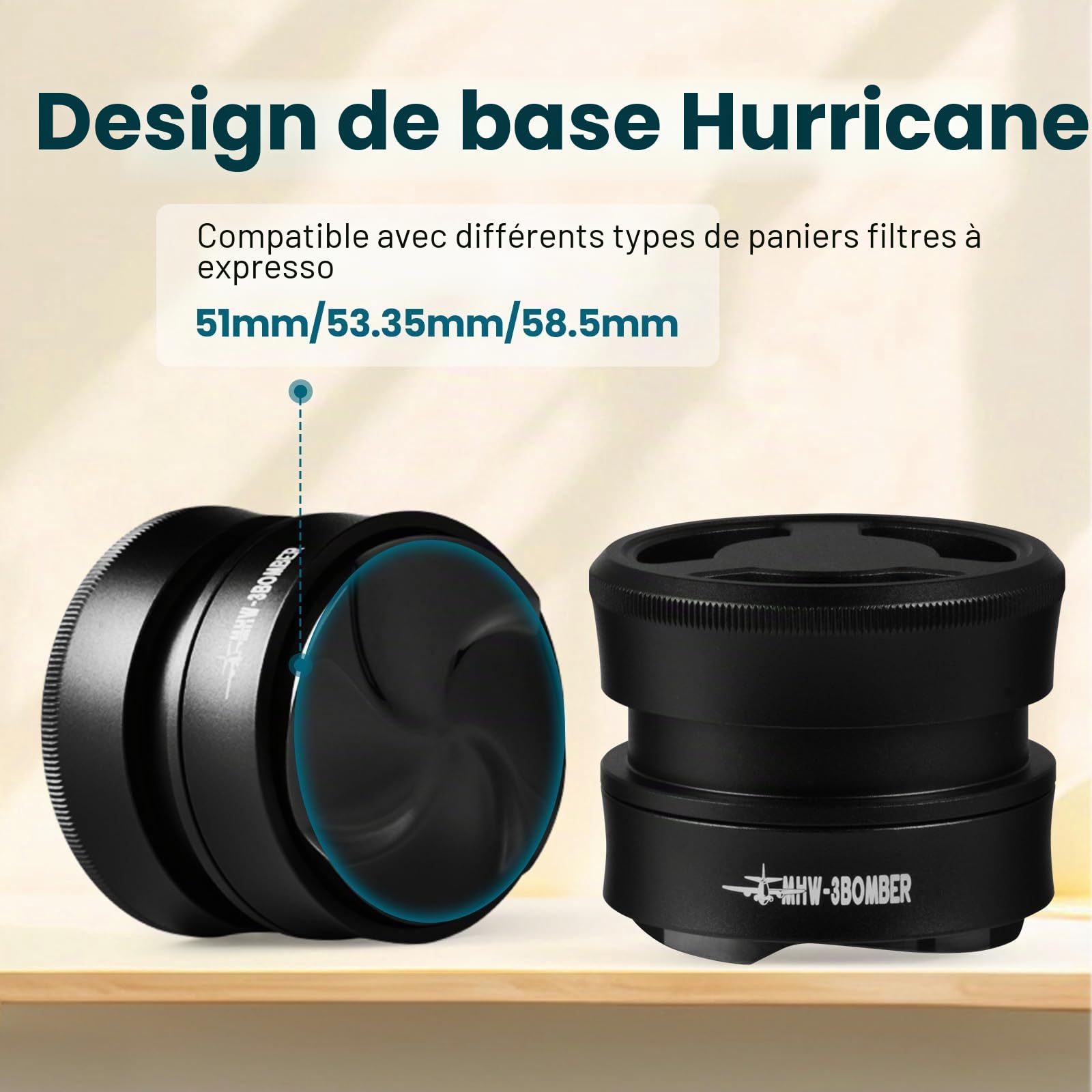 MHW-3BOMBER Astra Distributeur de Café 51mm, Outil Espresso à Gravité avec Hauteur Adaptative, Leveler pour Porte-Filtres 51mm, Outil Précis de Barista pour une Extraction Parfaite, Modèle T7019-OS