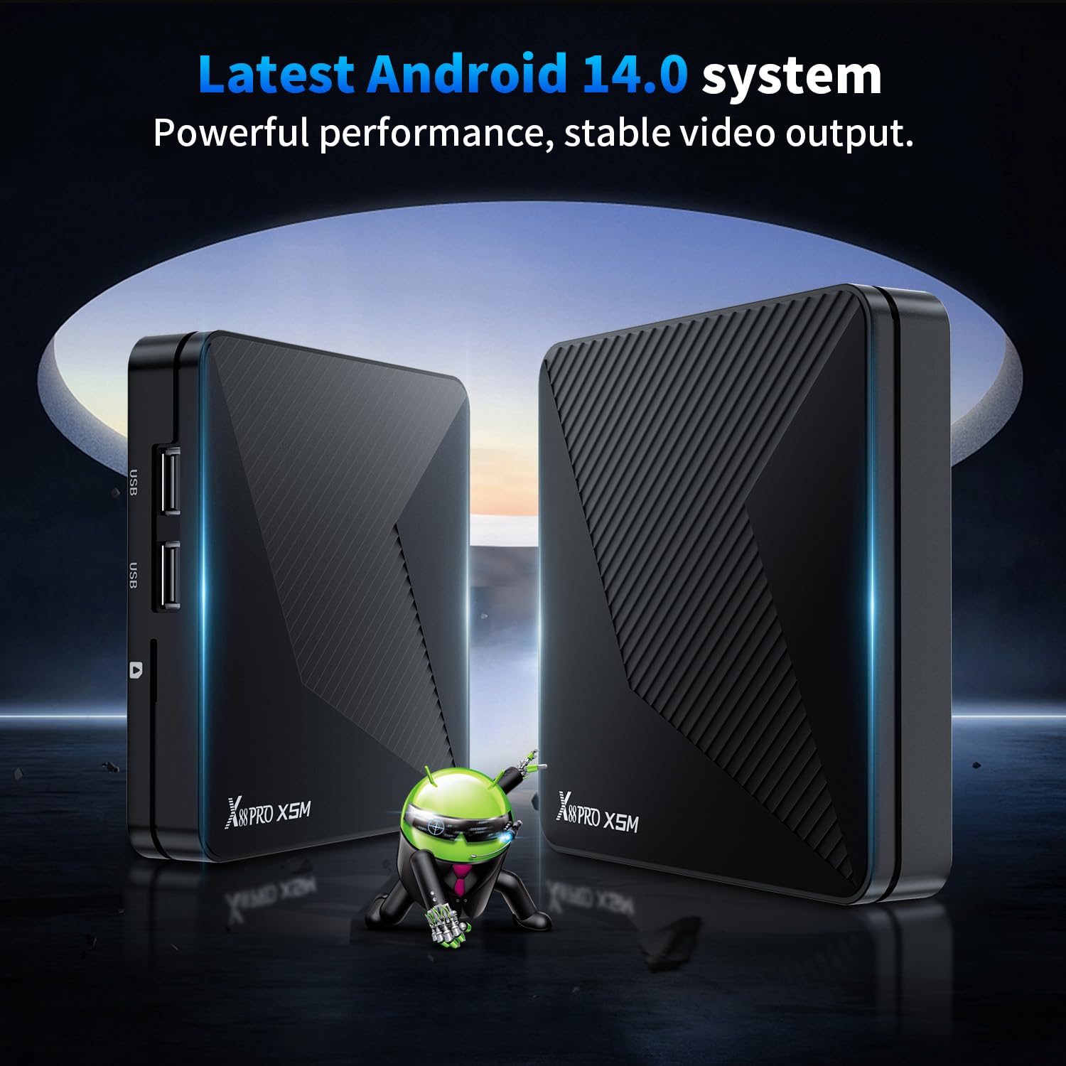Android TV Box,X5M Android 14.0, 2 GB RAM, 16 GB ROM S905X5M 2,0 GHz, 64-bit, czterordzeniowy Cortex-A55, Mali-G310, obsługuje 2,4/5,0 GHz, WIFI6, BT5.0 1080P, 8K HDR10+ 1000M Ethernet HDMI