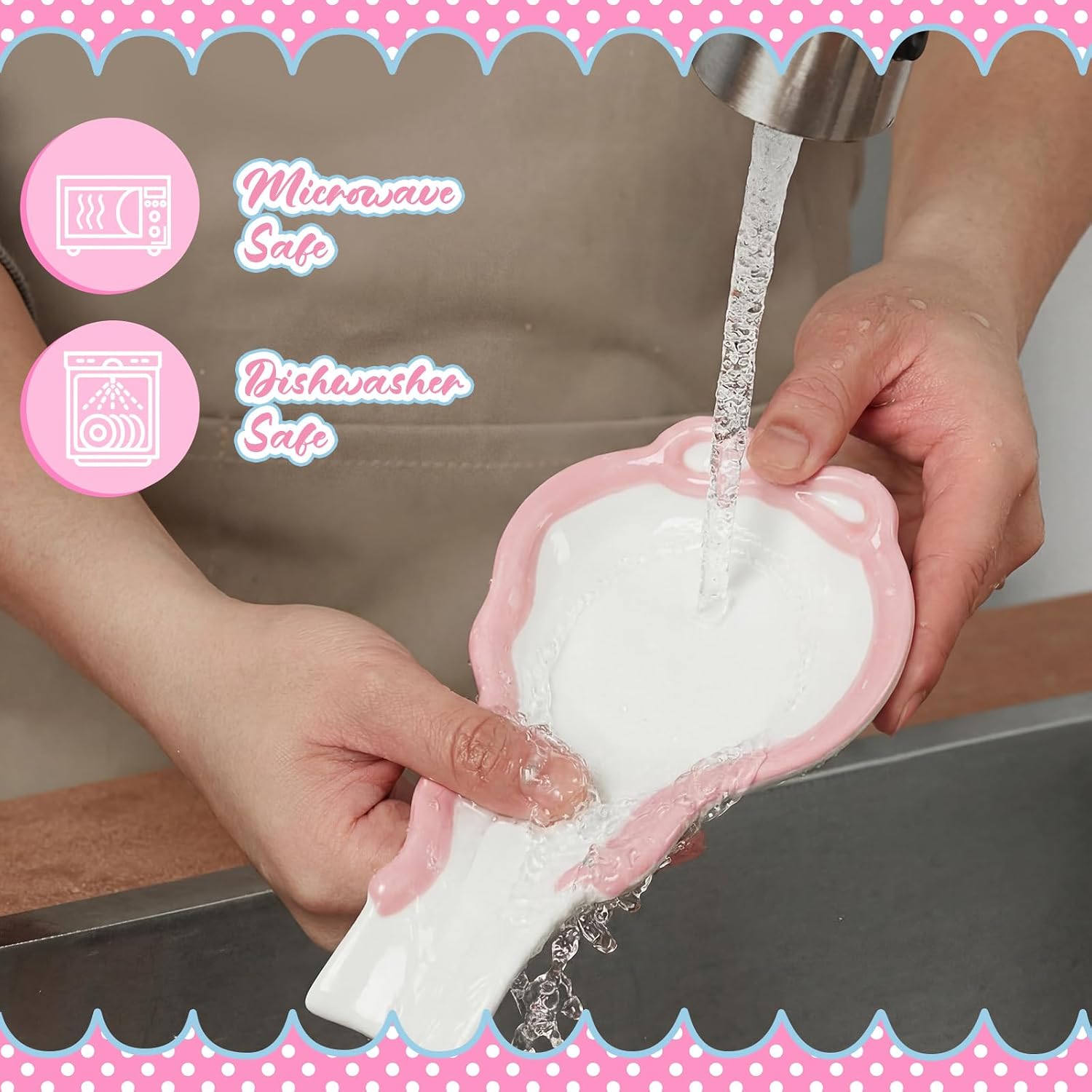 Lemonroad Pink Bow Spoon Rest, Large Ceramic Spoon Holder for Stove Top