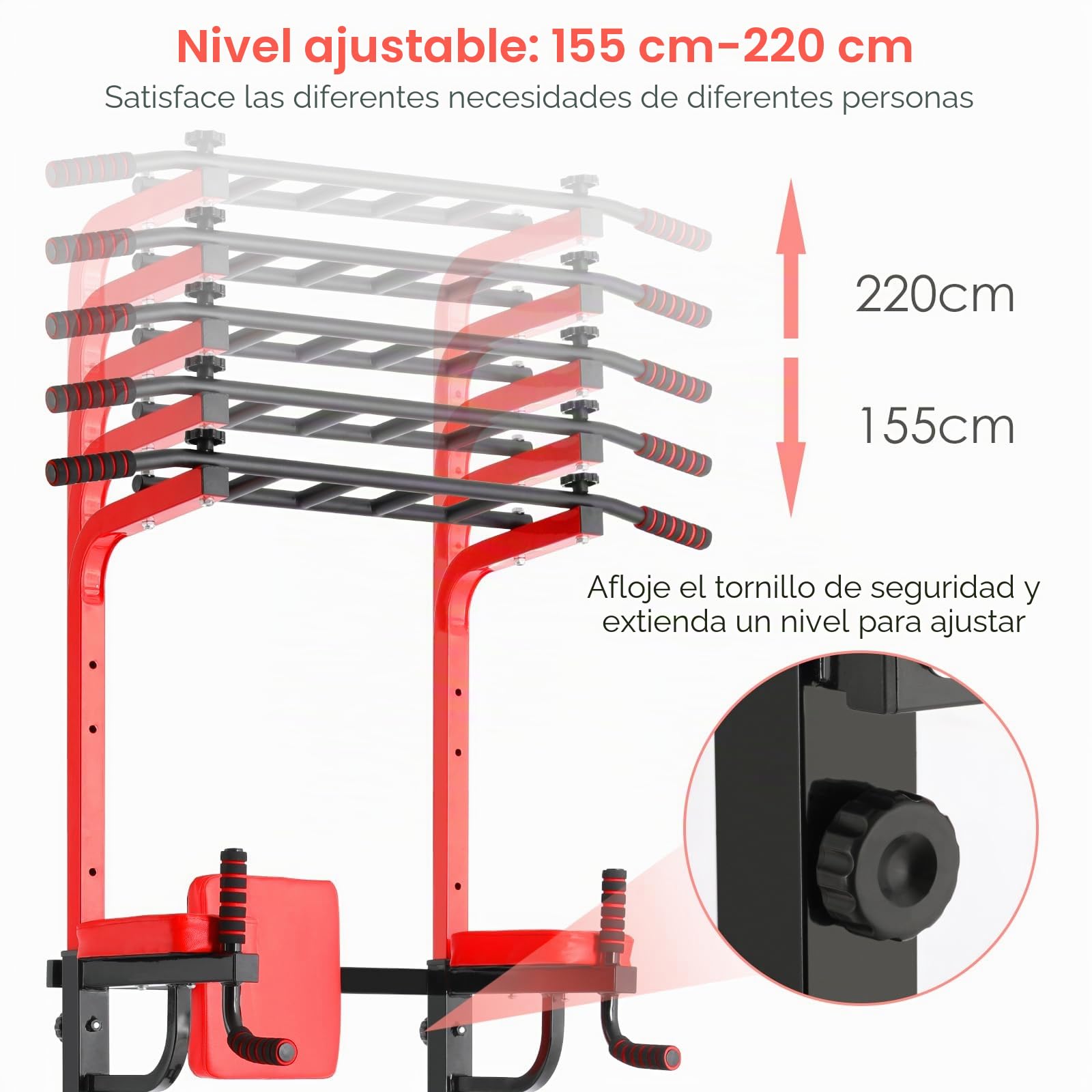 Power Tower Dip Station, Dispositivos deportivos con barra de dominadas, Altura Regulables Dip Stands, barras dip y entrenamiento de espalda para Gimnasio en casa de Entrenamiento Max 200 kg