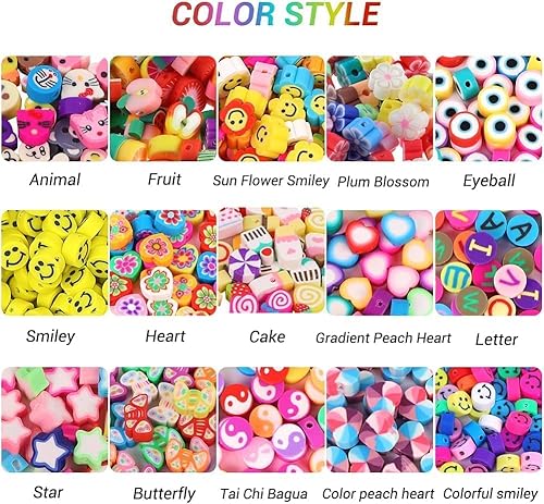 image for Leinyanbo 300PCS Fruit Smiley Handmade Polymer Clay Beads 15 Styles Fl