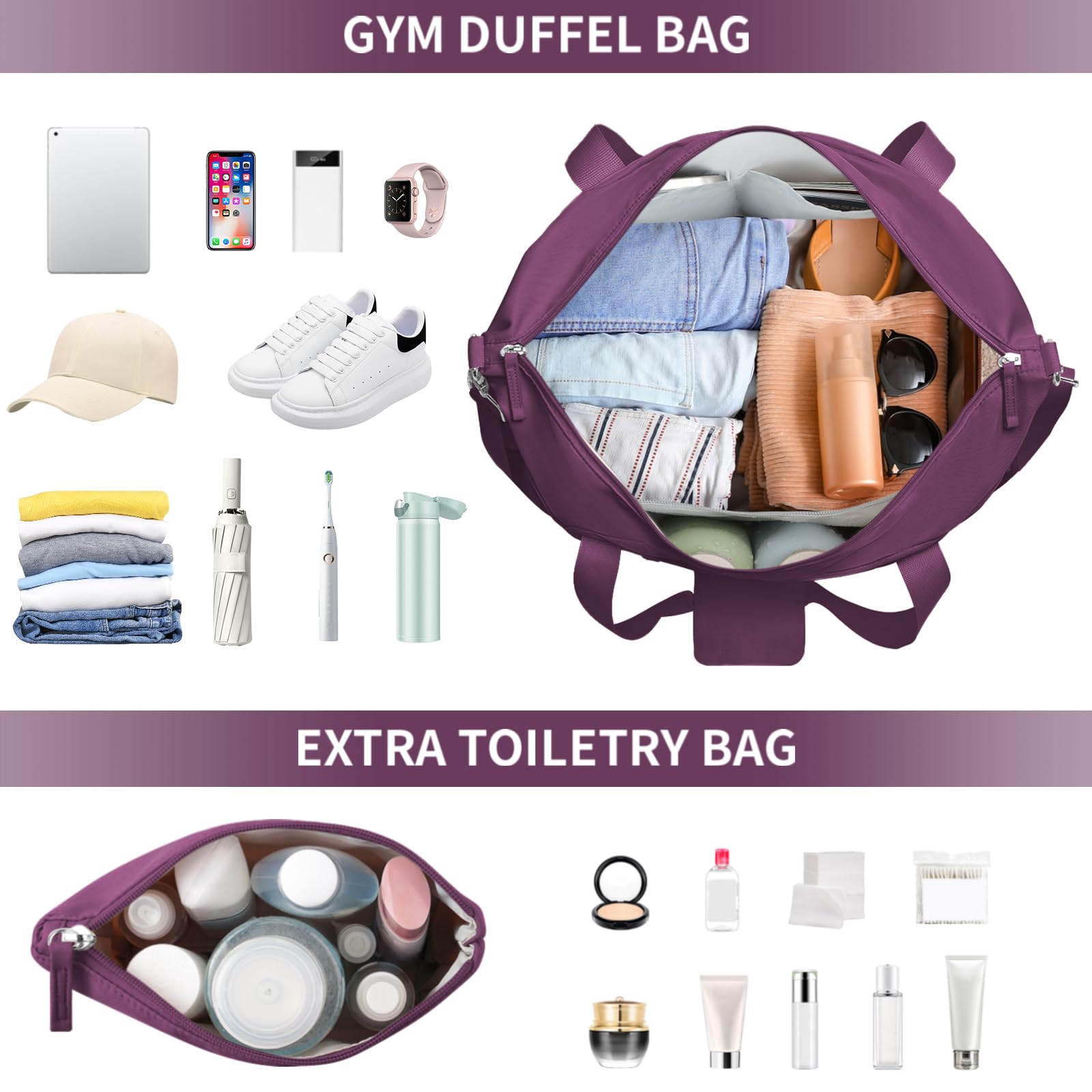 Gym Bag for Women, Personal Item Travel Bag with Shoes Compartment for Trip view 3