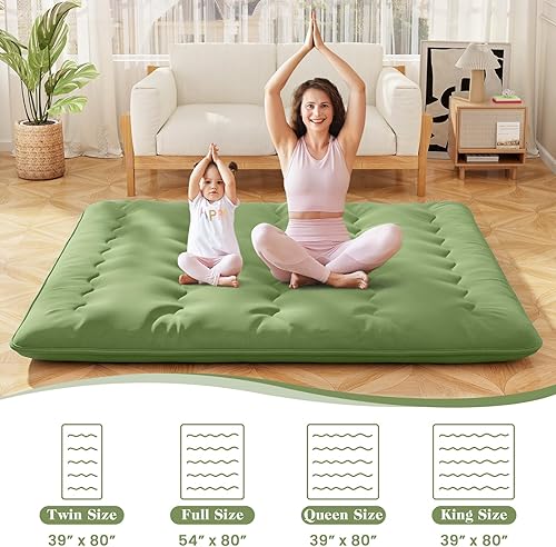 Miniatura 4 de Giantex Colchón japonés de suelo, colchón futón de 4 pulgadas con funda lavable y bolsa de almacenamiento, colchón plegable enrollable para tatami,