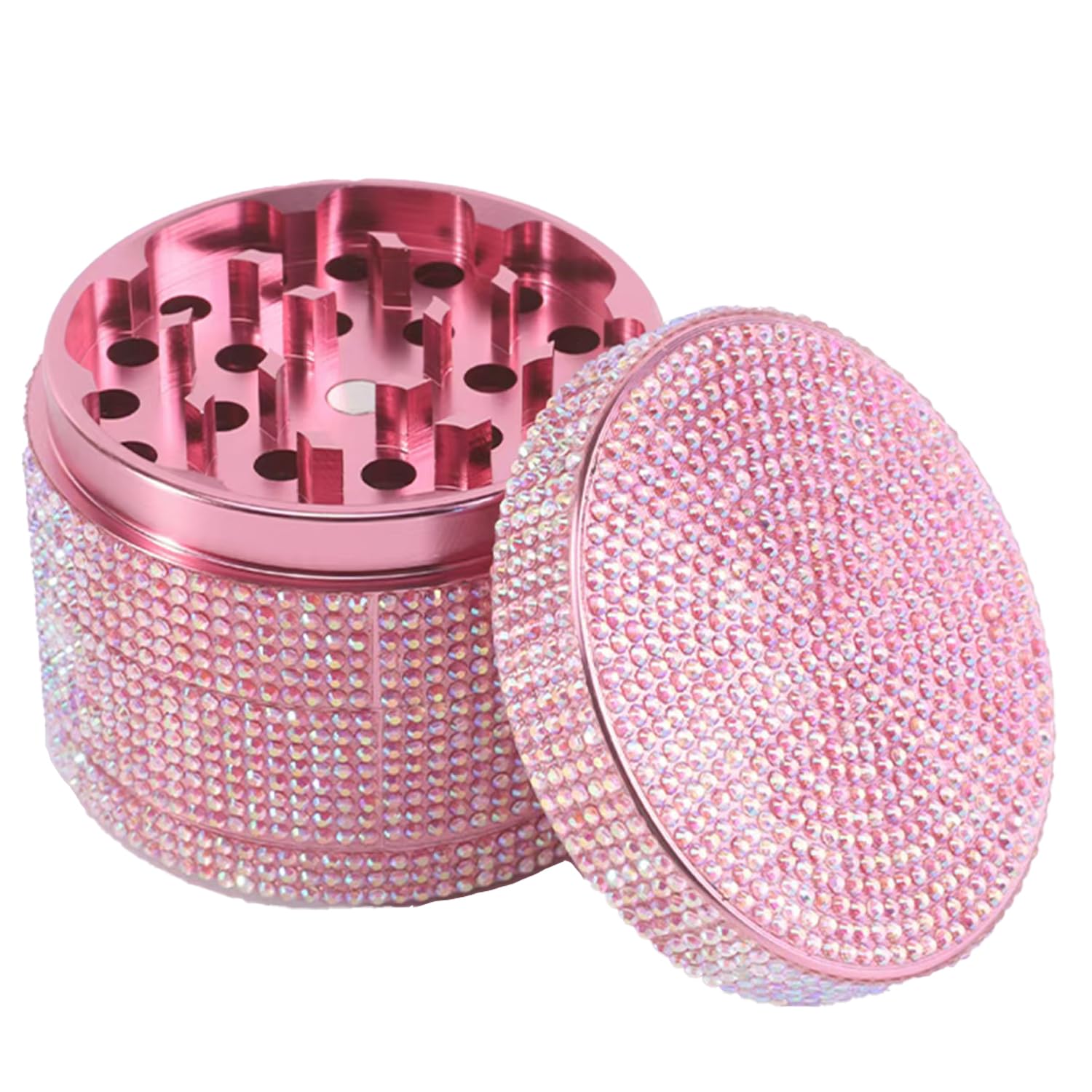Sytranrein Aluminium Herb Grinder-50mm Diamond Grinder for Dry Herbs & Spices, 4 Piece Metal Grinder with Pollen Catcher (Pink)