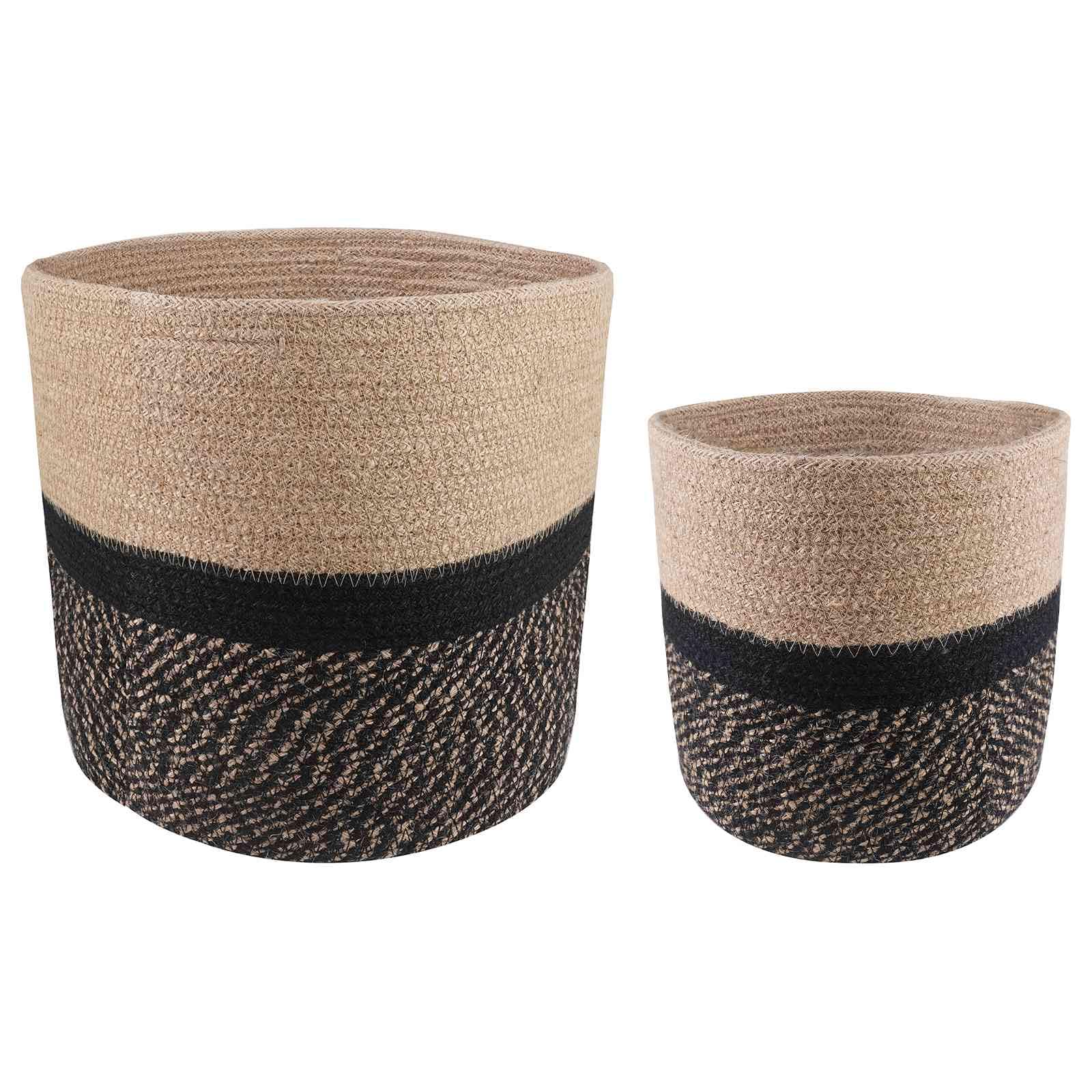 Pflanztopfsatz 2 Stück aus Tossa Jute natürlich und schwarz, Ø 28 x 28 cm, Blumen Topf Pflanz Gefäß Kübel für Balkon, Terrasse, Fensterbank, Indoor und Outdoor Deko