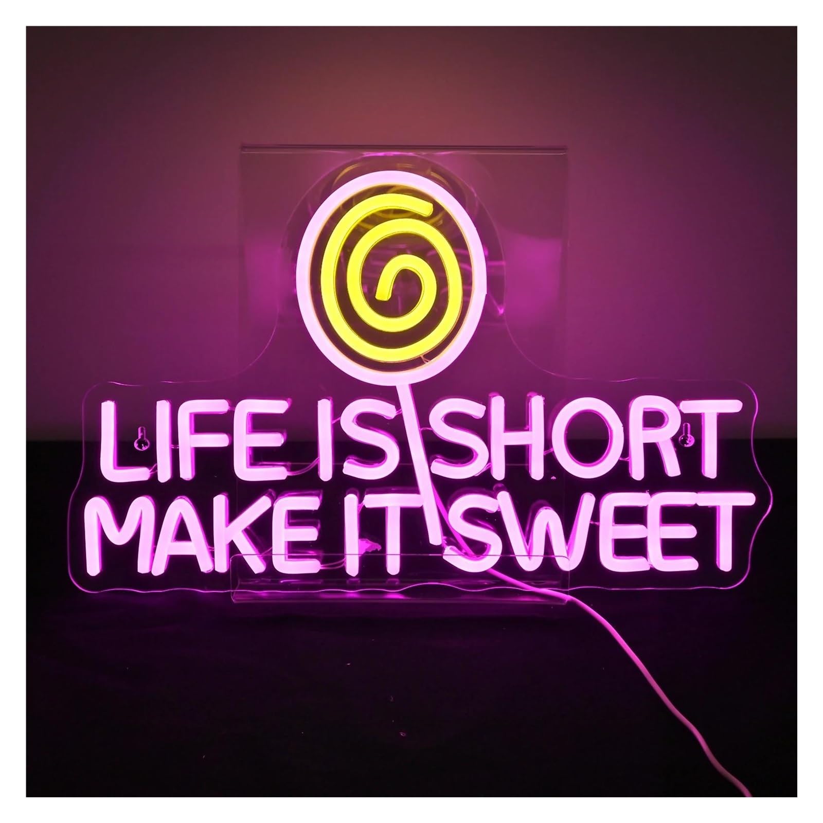 LEMST Signs Lamp Life is Short Make It Sweet Neon Signs Light Dimmable for Candy Shop Art Decoration Dessert Shop 26cmх42cm