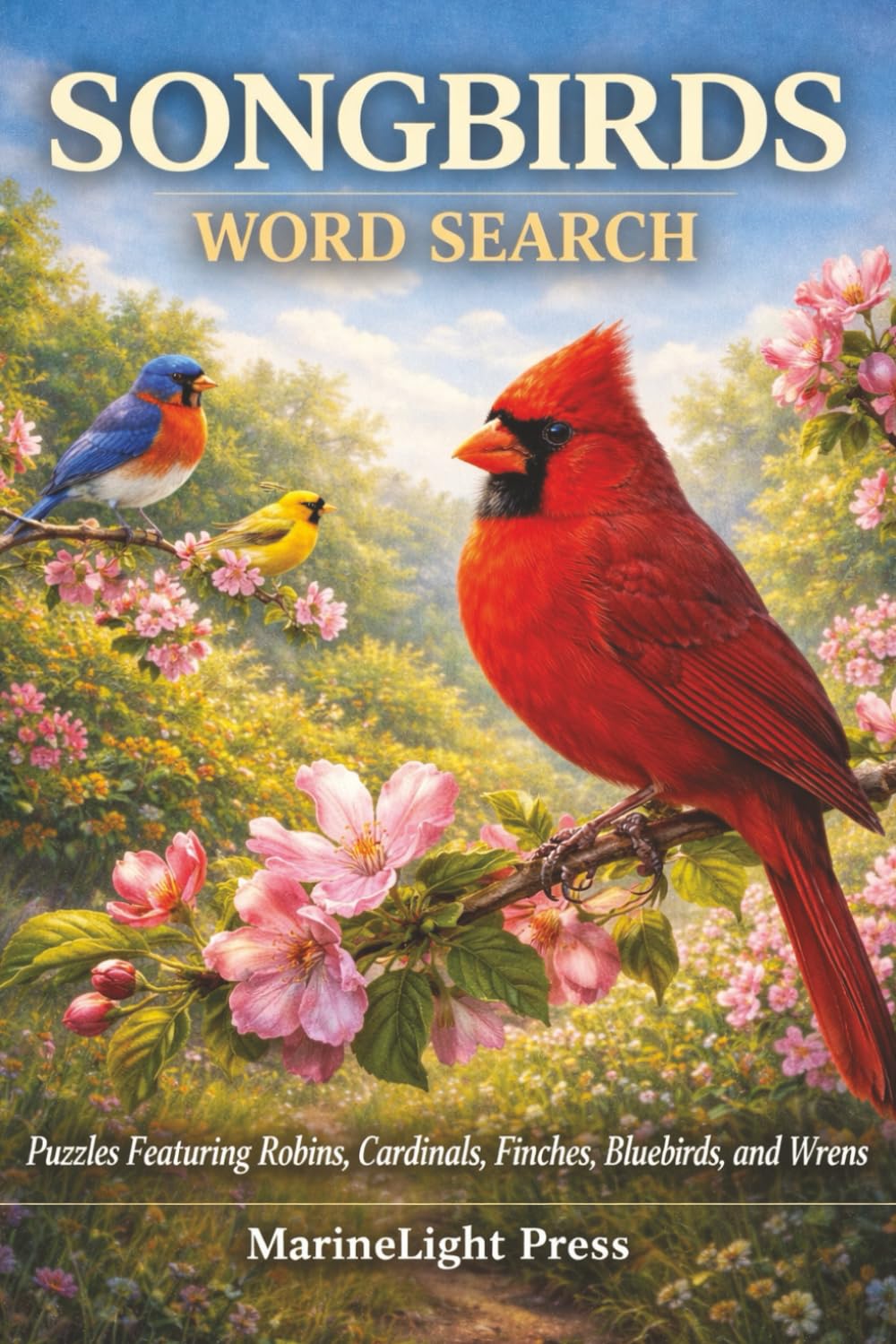Songbirds Word Search: Puzzles Featuring Robins, Cardinals, Finches, Bluebirds, and Wrens