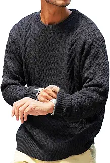 [JIGGYS SHOP] ジギーズショップ アランニット｜セーター ケーブルニット ケーブル編み Vネック クルーネック タートルネック 秋 冬 厚手 ペア お揃い ユニセックス 黒 白 茶色 青 低刺激 シンプル 大人 紳士 着回し ゆったり 大きめ