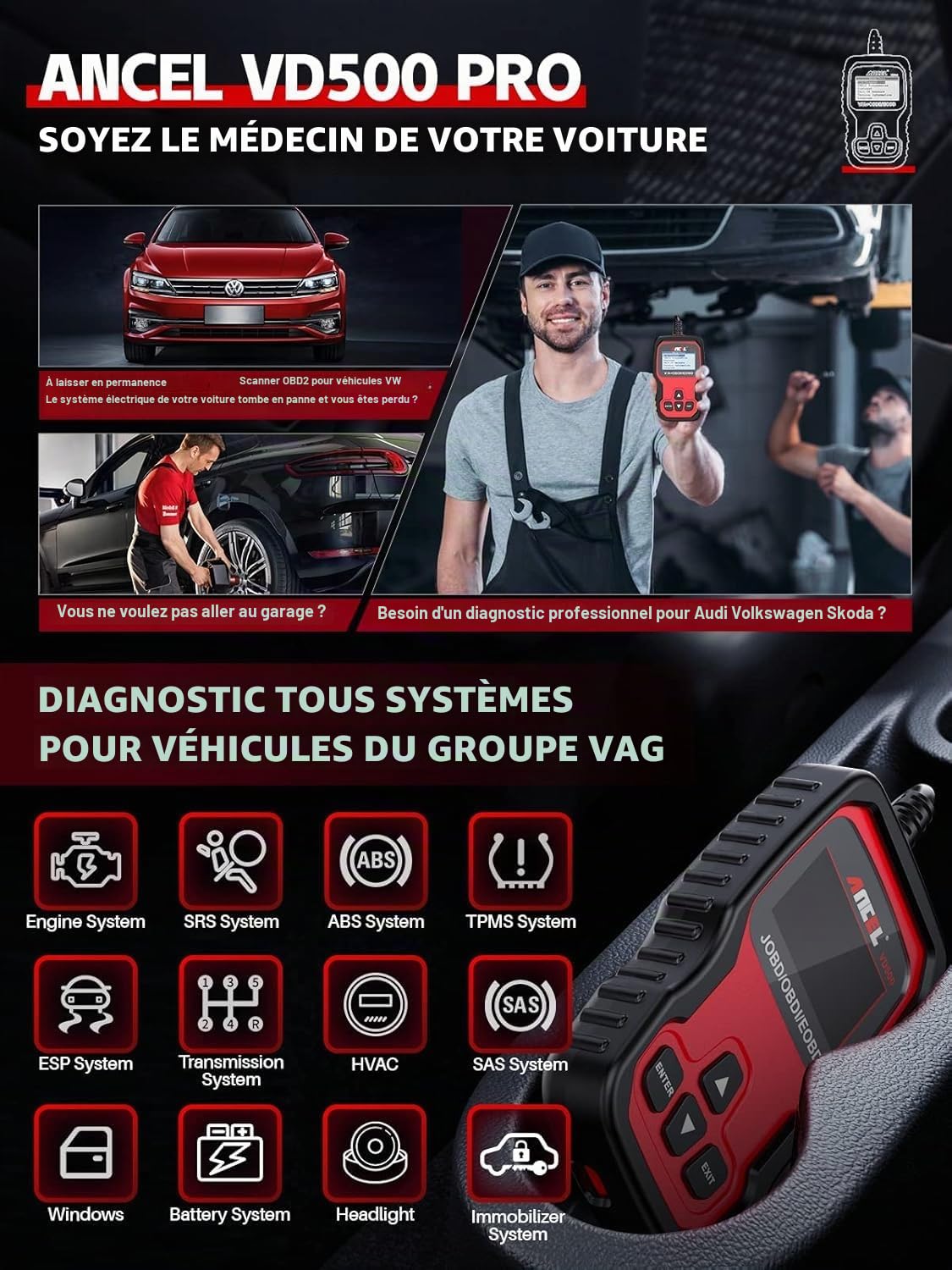 ANCEL VD500Pro Valise Diagnostic Auto pour Volkswagen Vag Audi Skoda Seat