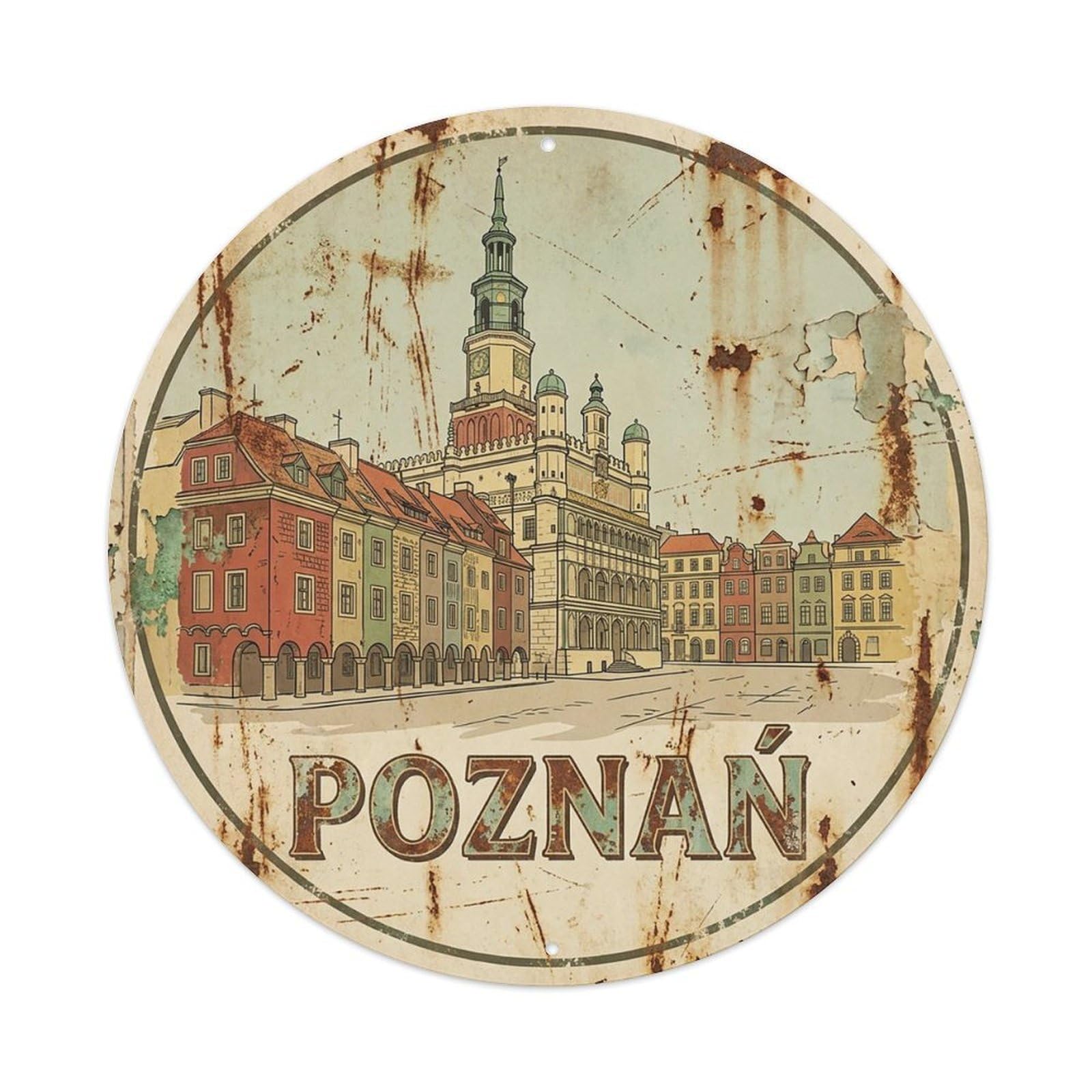 Travel Vintage Poland Poznan Vintage Metal Tin Sign Plaque Wall Decor for Cafe, Club Bar, Office, Garden Metal Poster 8x8Inch