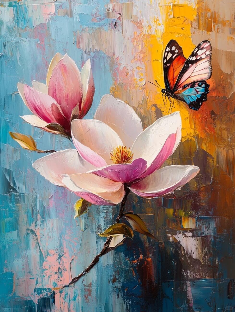 Henypt Cross Stitch Kits Pink Magnolia Flowers DIY Arts Aand Craft Kit for Beginners The Elderly with Accessories Home & Leisure/Gifts 14CT 40x50cm