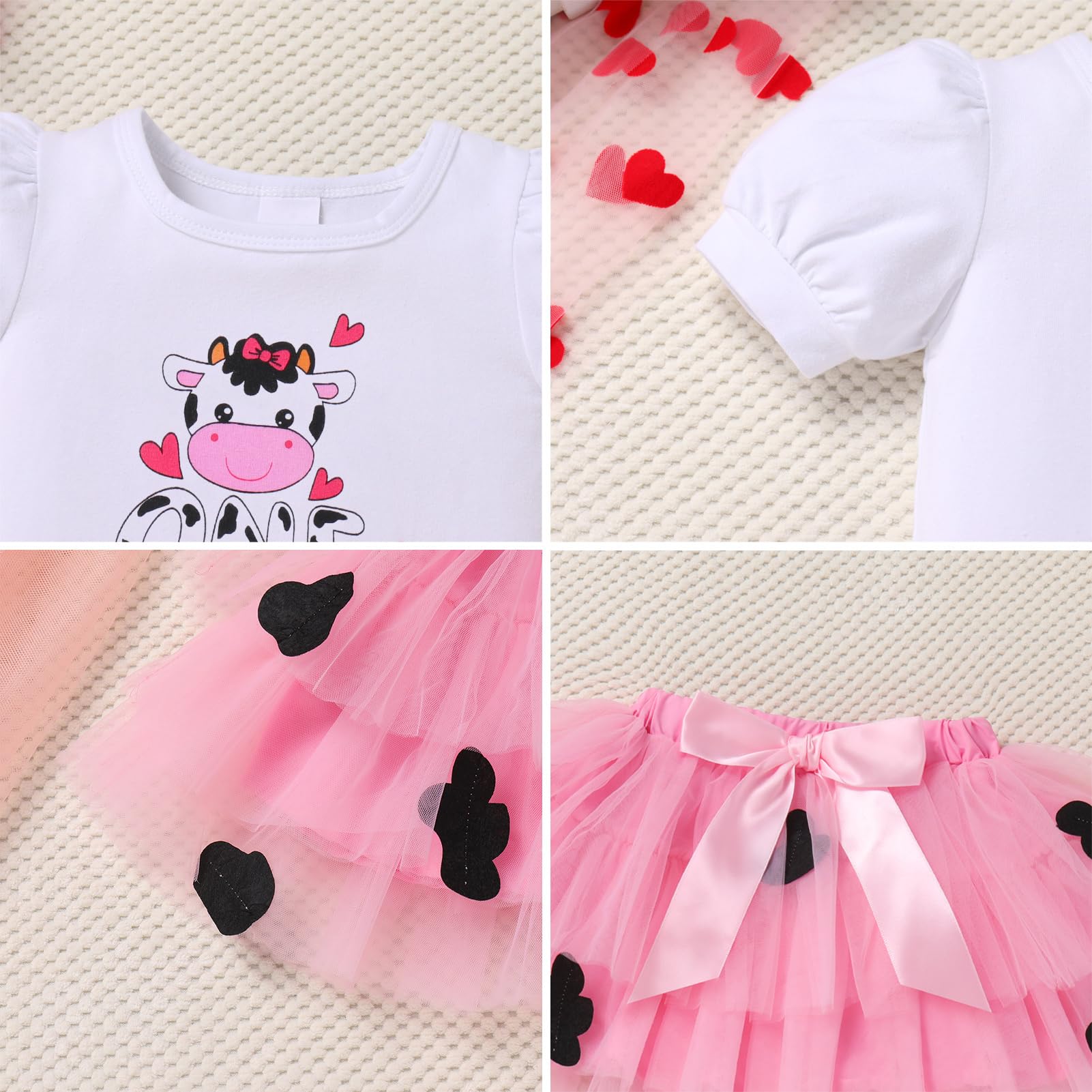 FYMNSI Baby Mädchen 1. Geburtstag Kuchen Smash Outfit Kurzarm Strampler Tutu Rock Stirnband 3-teiliges Set