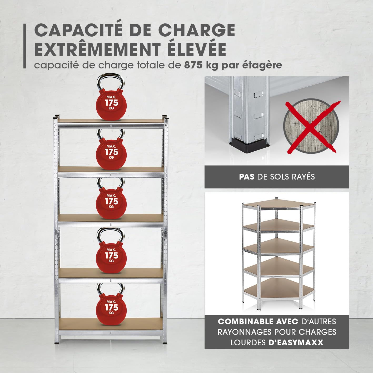 EASYmaxx Etagère pour Charges Lourdes, Set de 2, 180x90x40cm | 1750kg de Charge, 175kg par Niveau | Etagère & établi | Etagère de Stockage, étagère de Cave | 10 étagères réglables pour Plus d'espace