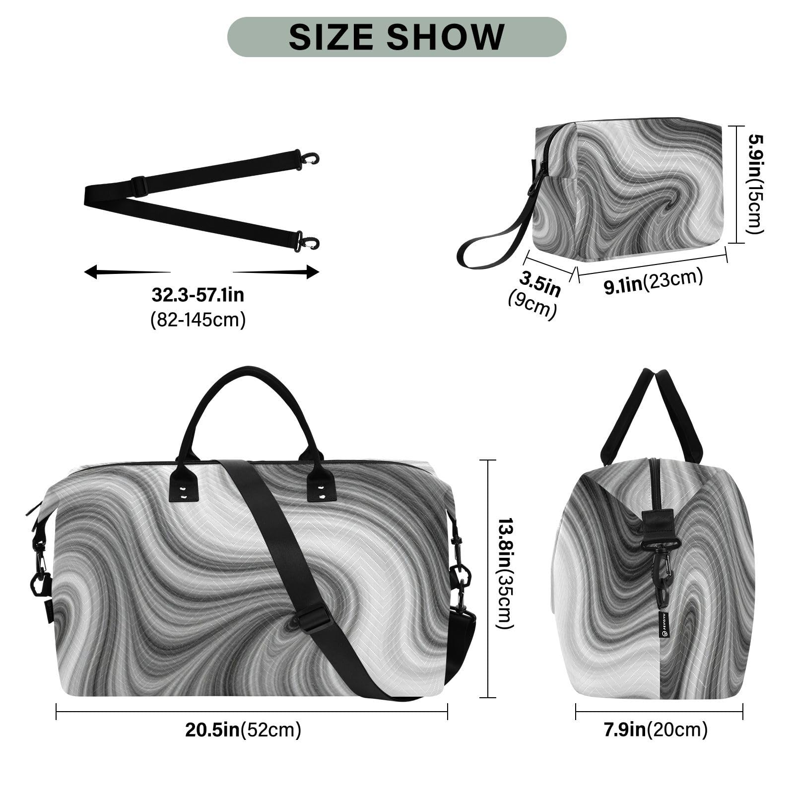 Handgepäck-Set, Doppeltaschen-Set, voller Druck, mehrere Taschen, praktisch, Urlaub, Reisen, Silberner Marmor, One Size, Klassisch