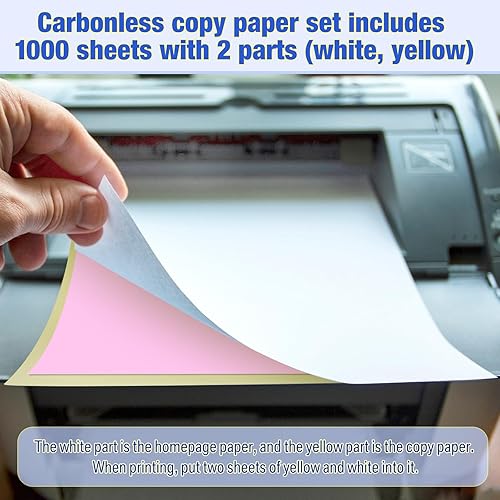Miniatura 6 de 1000 hojas de papel carbón fino de 8.5 x 11 pulgadas, 3 partes de papel de copia sin carbono pre-recolectado, papel de impresora autocopiador,