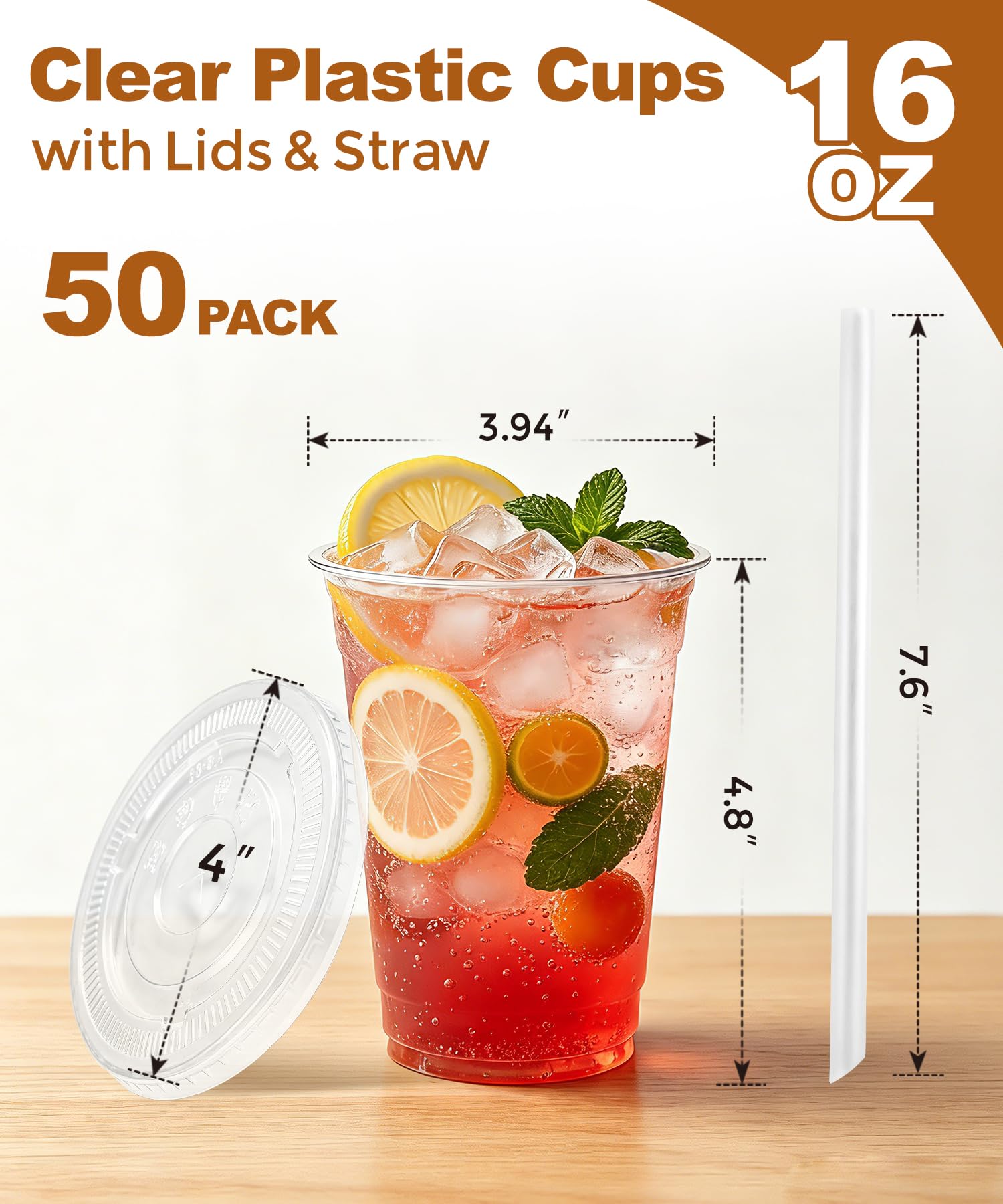 Ginkgo 50 Pack 16 oz Clear Plastic Cups with Lids and Straws — Amazon image 4