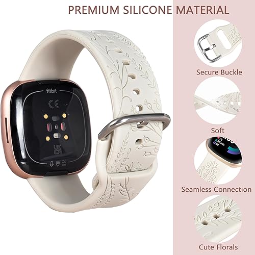 Miniatura 3 de Bandas de silicona grabadas compatibles con Fitbit Versa 4Fitbit Versa 3Fitbit Sense 2Sense bandas para mujeres y hombres, pulseras deportivas