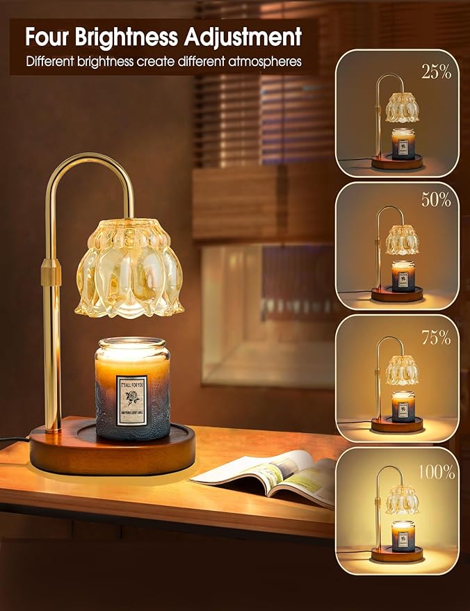 Wahomere Flower Candle Warmer Lamp with Timer, Dimmable & Height Adjustable – Compatible with Jar Candles, Vintage Design – Ideal as Unique Warming Gifts and for Home Decor Aesthetic (Champaign Gold) photo 3
