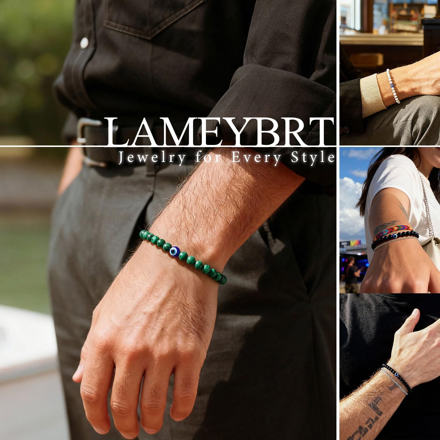 Evil Eye Bracelet 6mm Beaded Bracelets for Men Gift for Birthday/Anniversary/Christmas - Image 2
