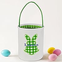 Vista 7 de Cesta de Pascua para niños, cesta de conejo de Pascua de VAPCUFF personalizada, cesta de Pascua con nombre, diseño de conejito de cuadrícula azul