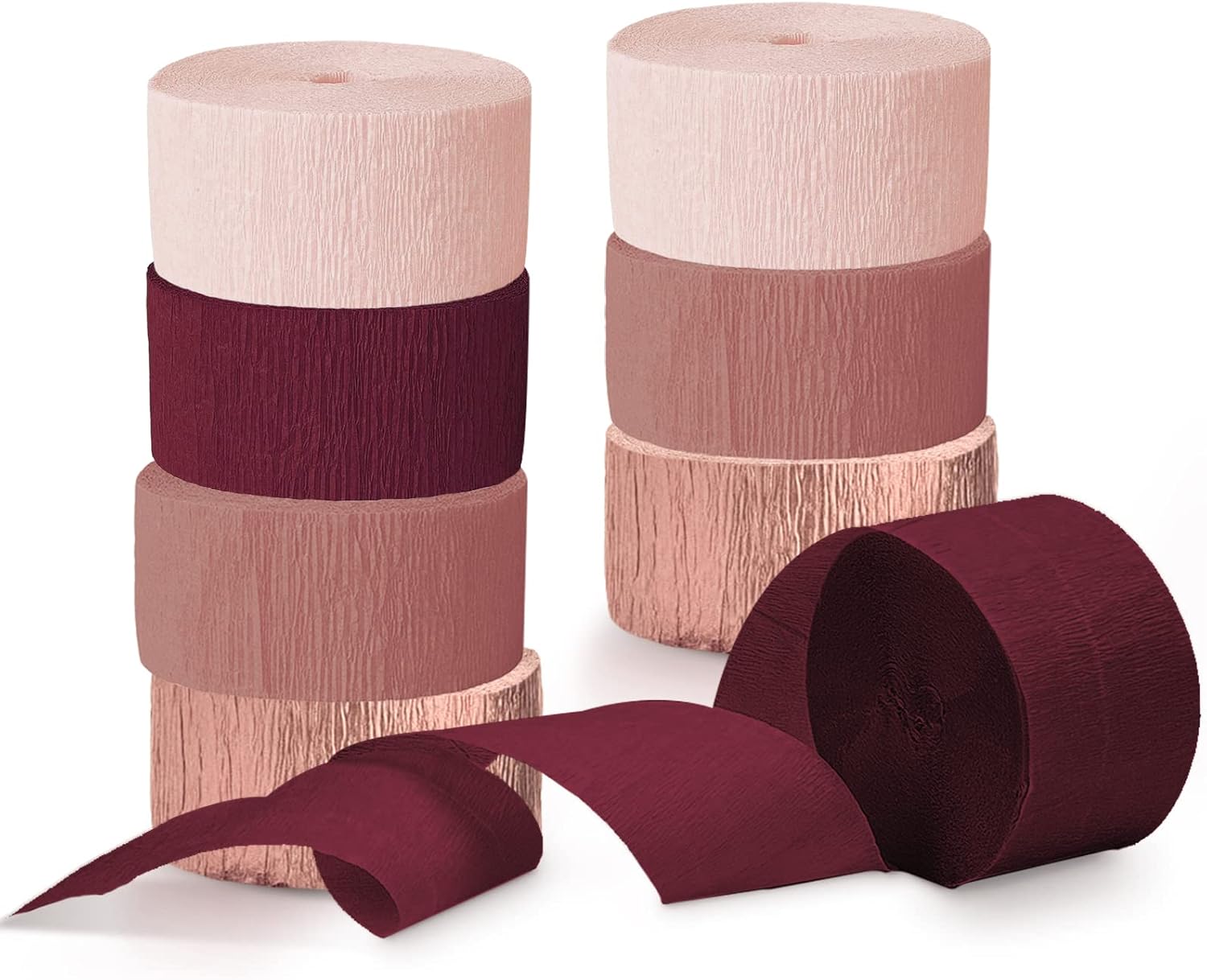 NICROLANDEE 8 Rolls Burgundy Rose Gold Crepe Paper Streamer