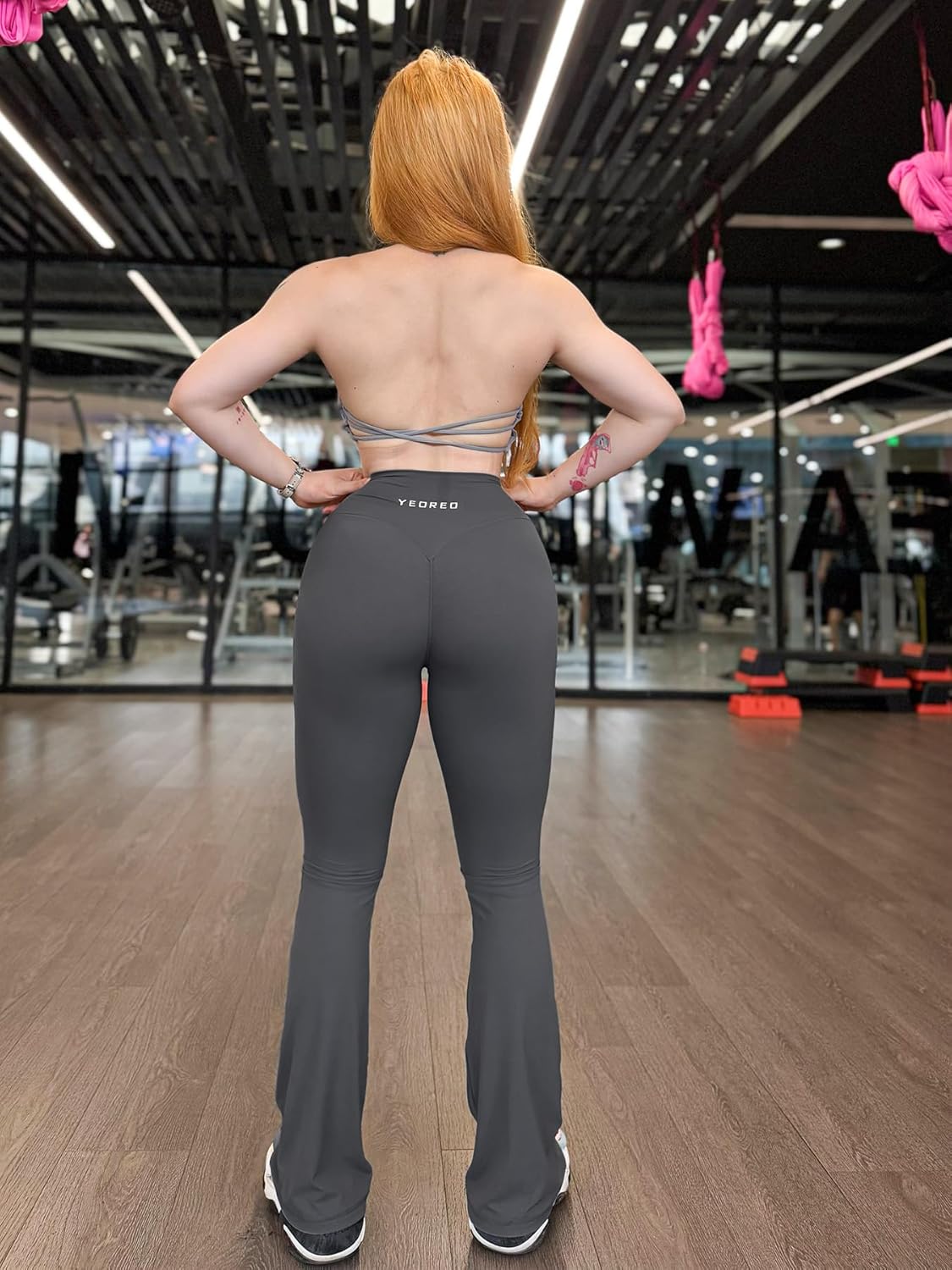 YEOREO Women's Mini Flared Workout High Waist No Front Seam Yoga Legging Pants - Image 3