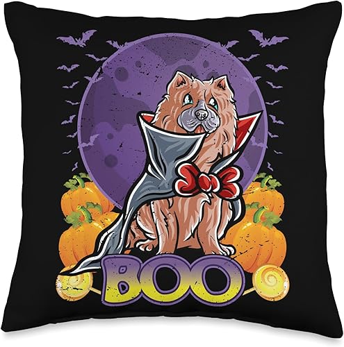Miniatura 1 de BCC Chow Chow Shirts & Asian Dog Lover Gifts Chow Happy Halloween Costume Vampire Throw Pillow, 16x16, Multicolor