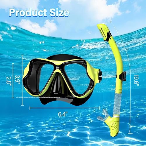 Miniatura 2 de Equipo de esnórquel para adultos, juego de máscara de esnórquel de vidrio templado de 180 grados, gafas antivaho con parte superior seca, máscara de