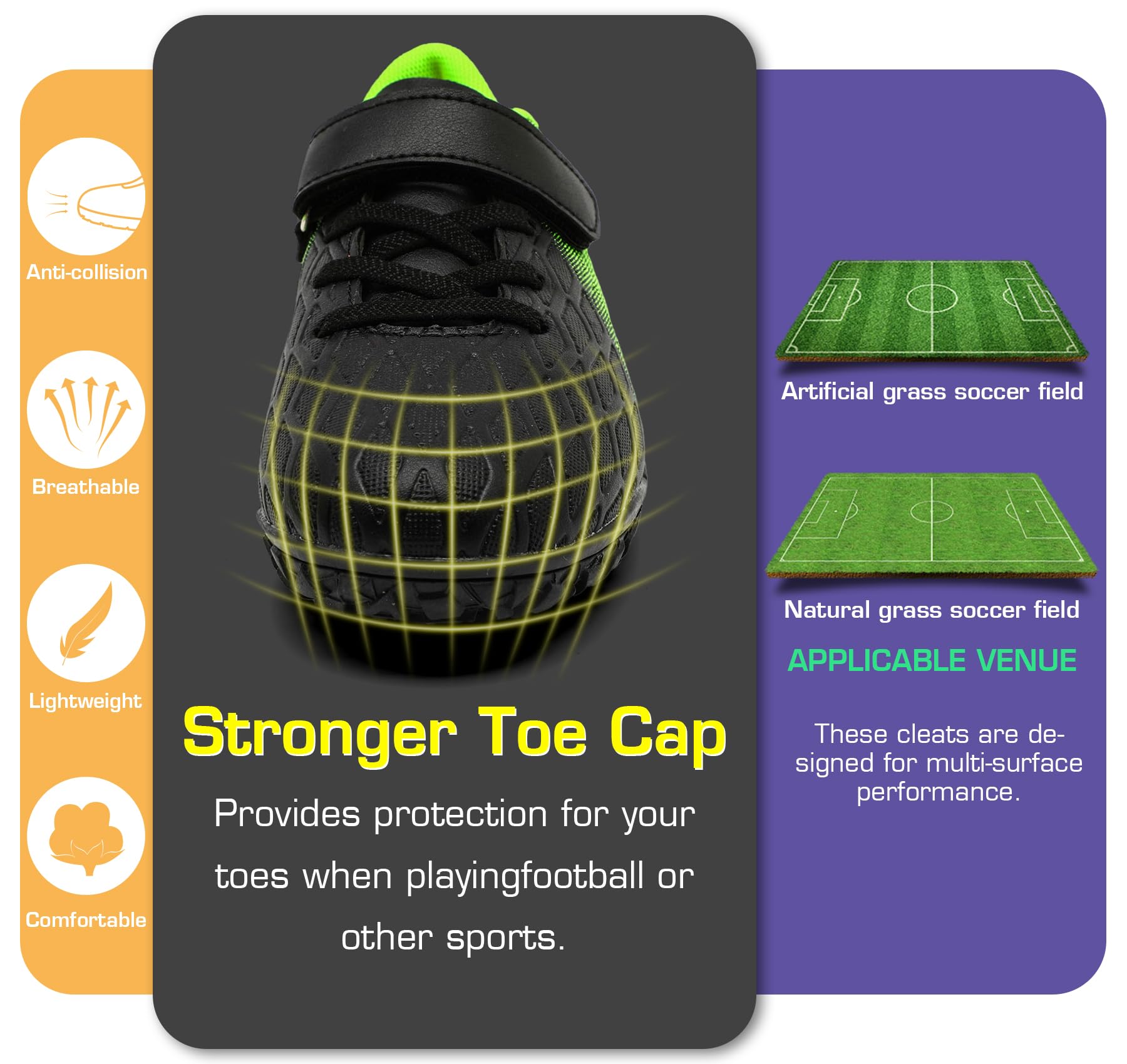 PiDaGlobal Scarpe da Calcio Bambini Ragazzi con Tacchetti Bassi Scarpe da Calcetto Futsal e Allenamento per Interno/Esterno - Antiscivolo Junior