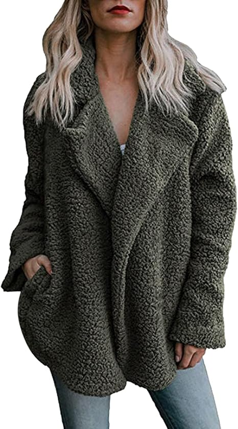 Damen Teddyfleece Jacke - Doppelseitige Plüschjacke Mit Stehkragen