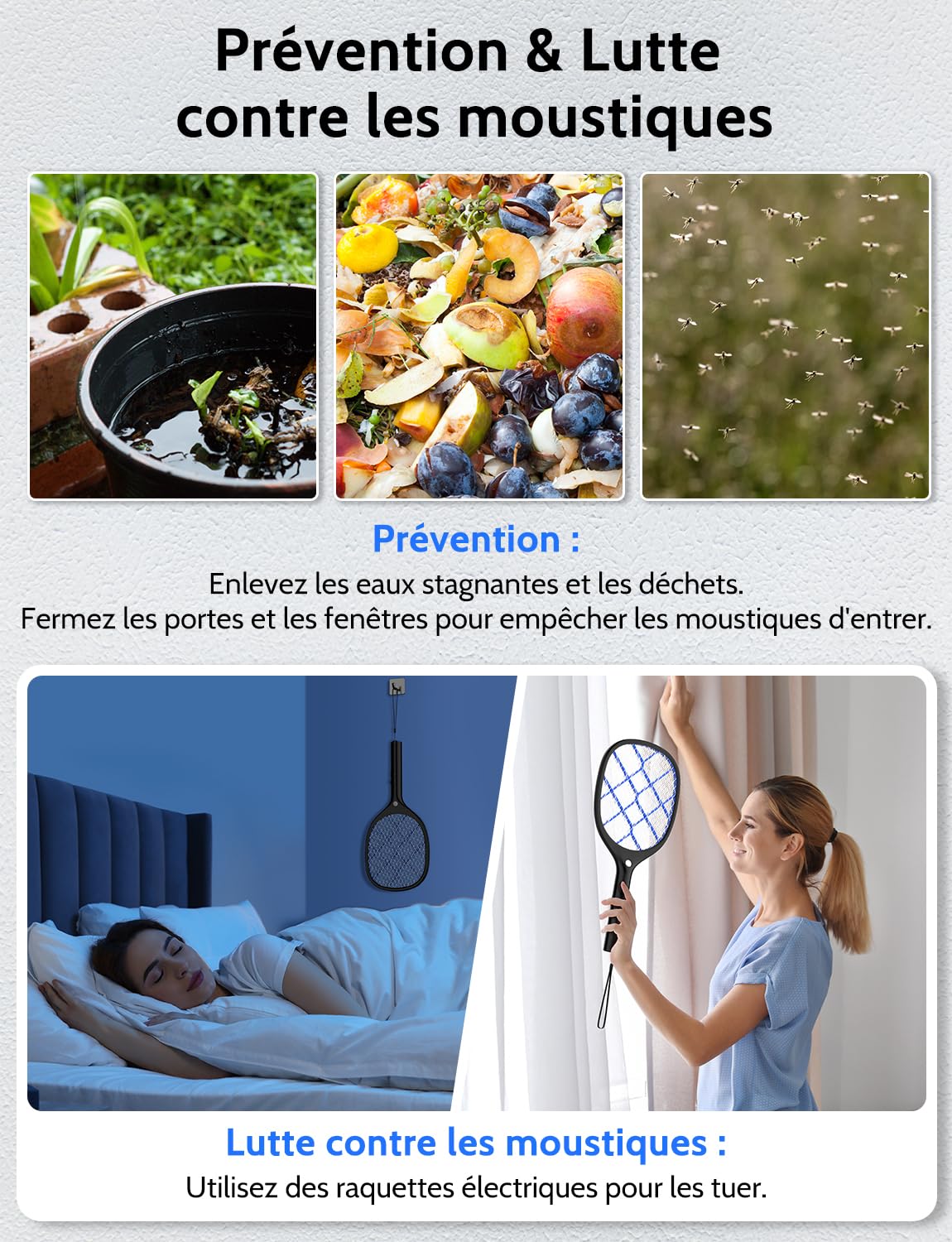 YISSVIC Raquette Electrique Insectes 4000 V Anti Moustique Rechargeable avec LED Noir