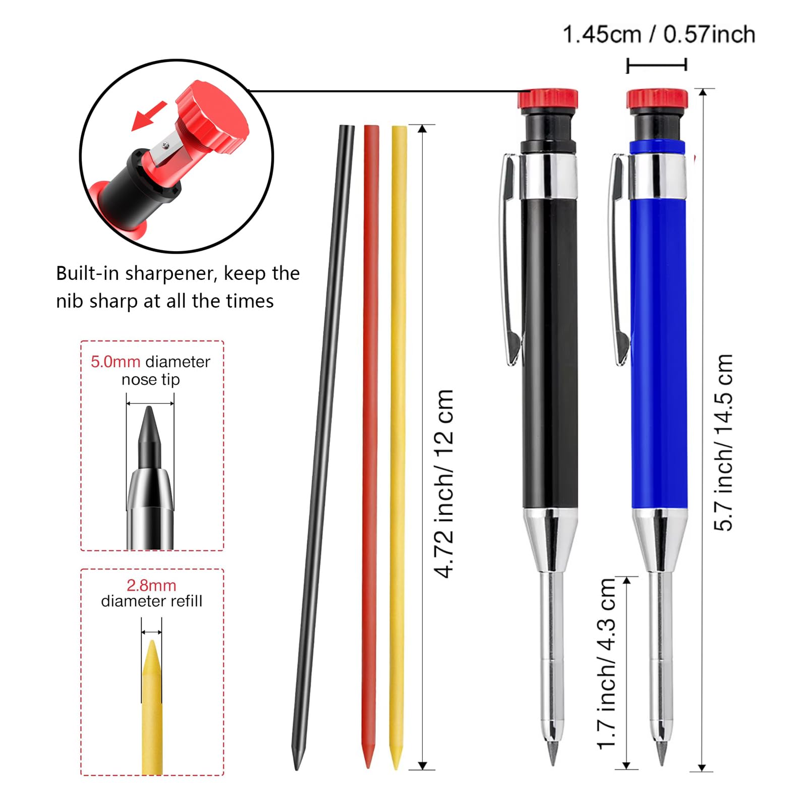 greywolf 2-Pack Carpenter Pencils, Heavy Duty Carpenter Pencils with 14 Refills - Image 2