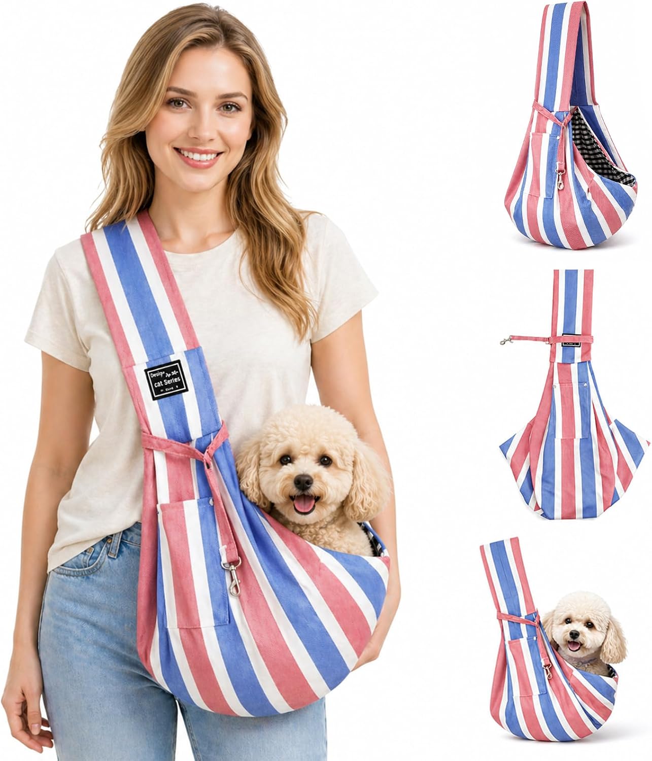 Small Pet Sling Carrier Breathable Texture with Pocket Pet Cross Body Shoulder Bag Dog Cat for Outdoor Travel(Denim Blue)
