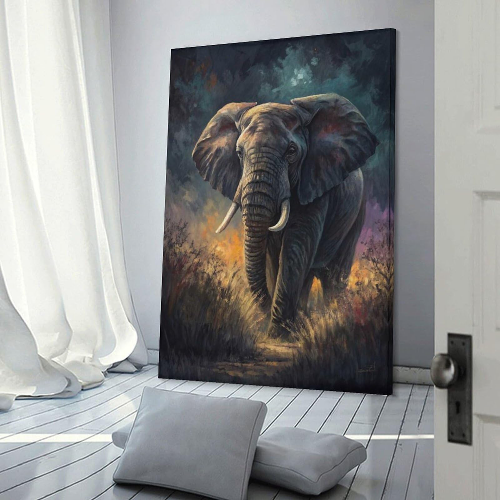 Junmoney Majestic Elephant in A Dramatic Landscape Decorative Wall Artwork, 24x36inch(60x90cm), for Corridors, Hallways Or Apartment Entries, Home Artwork for First Impressions