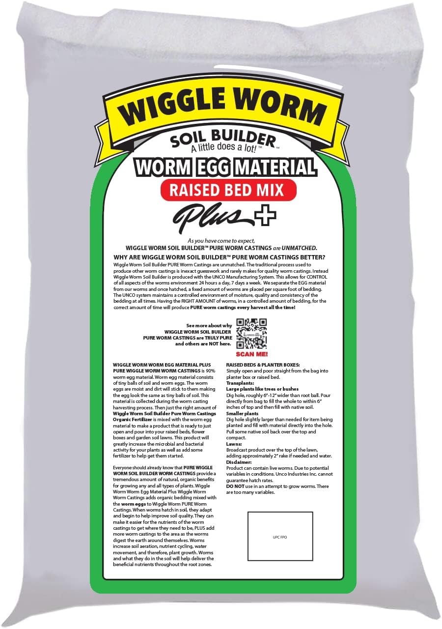 Raised Bed Mix, 40 Pound Bag - Worm Egg Material Mixed with Odor Free Wiggle Worm Pure Worm Castings - All Organic - Ready to Add Direct to Raised Bed, Planter, etc.