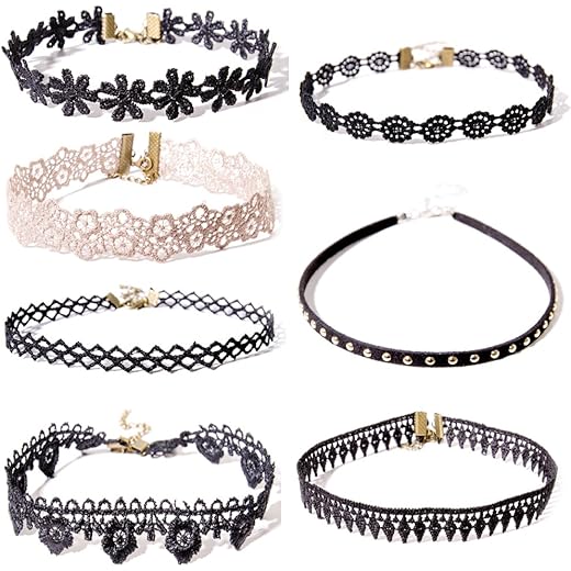 Shining Diva Black Lace Choker Set 7 Pc