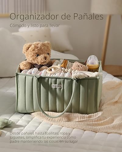 Miniatura 4 de Blissful Diary Organizador de pañales para bebé, elegante cesta de almacenamiento para guardería, regalo para baby shower, lista de regalos de bebé,