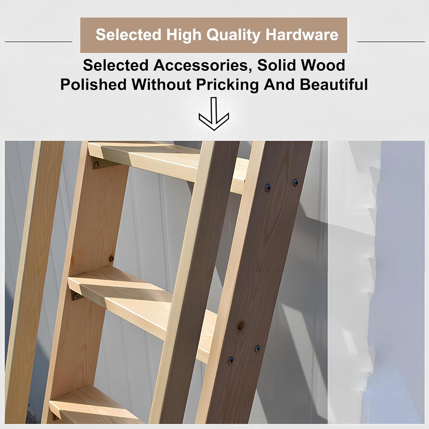 Wooden Bunk Bed Ladder for Dorms Bedrooms and Apartments Brown Large Step Ladder for Hotels