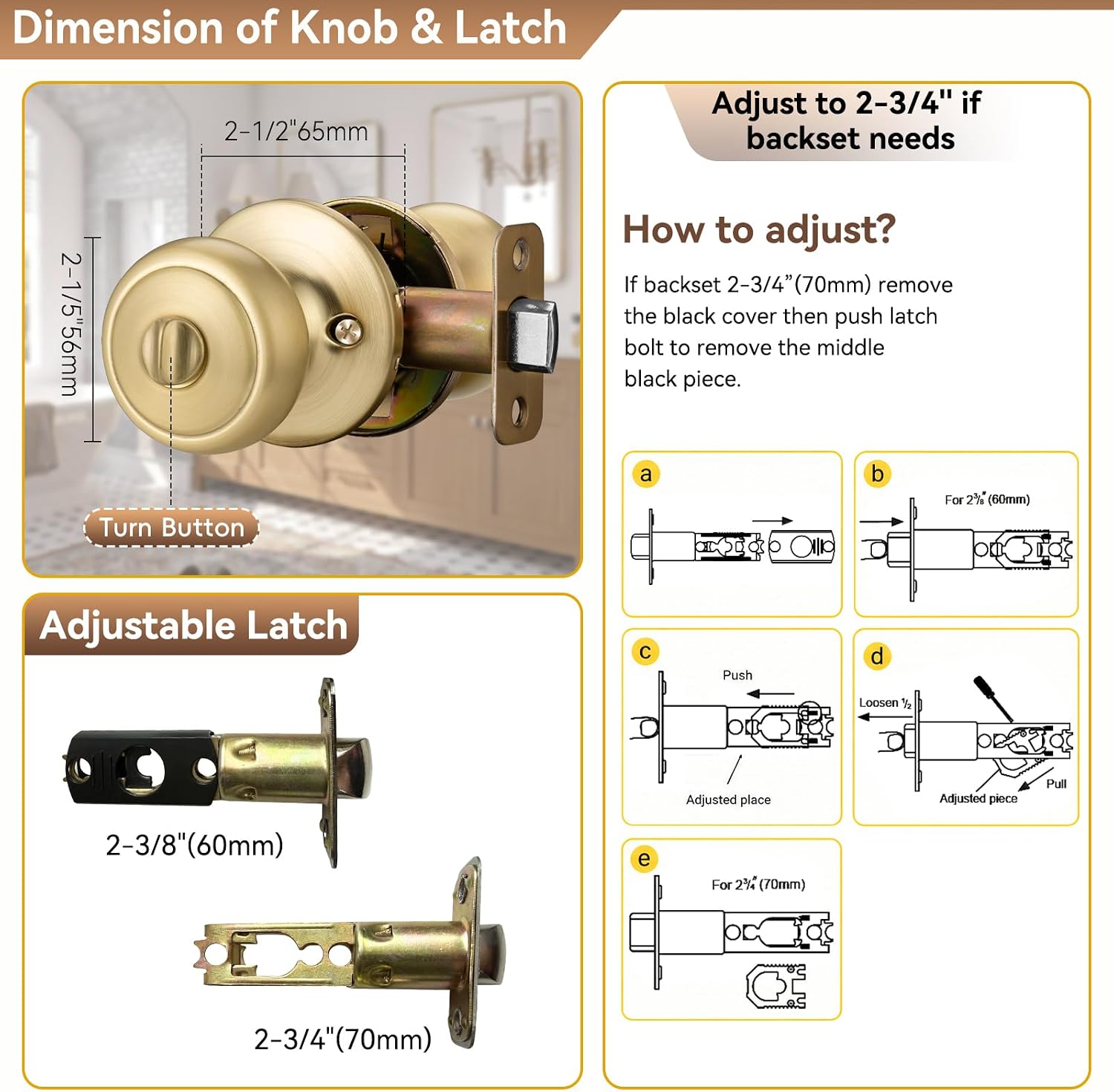 3 Pack Brushed Gold Door Knob, Coastal Style for Bedroom & Bathroom image 2