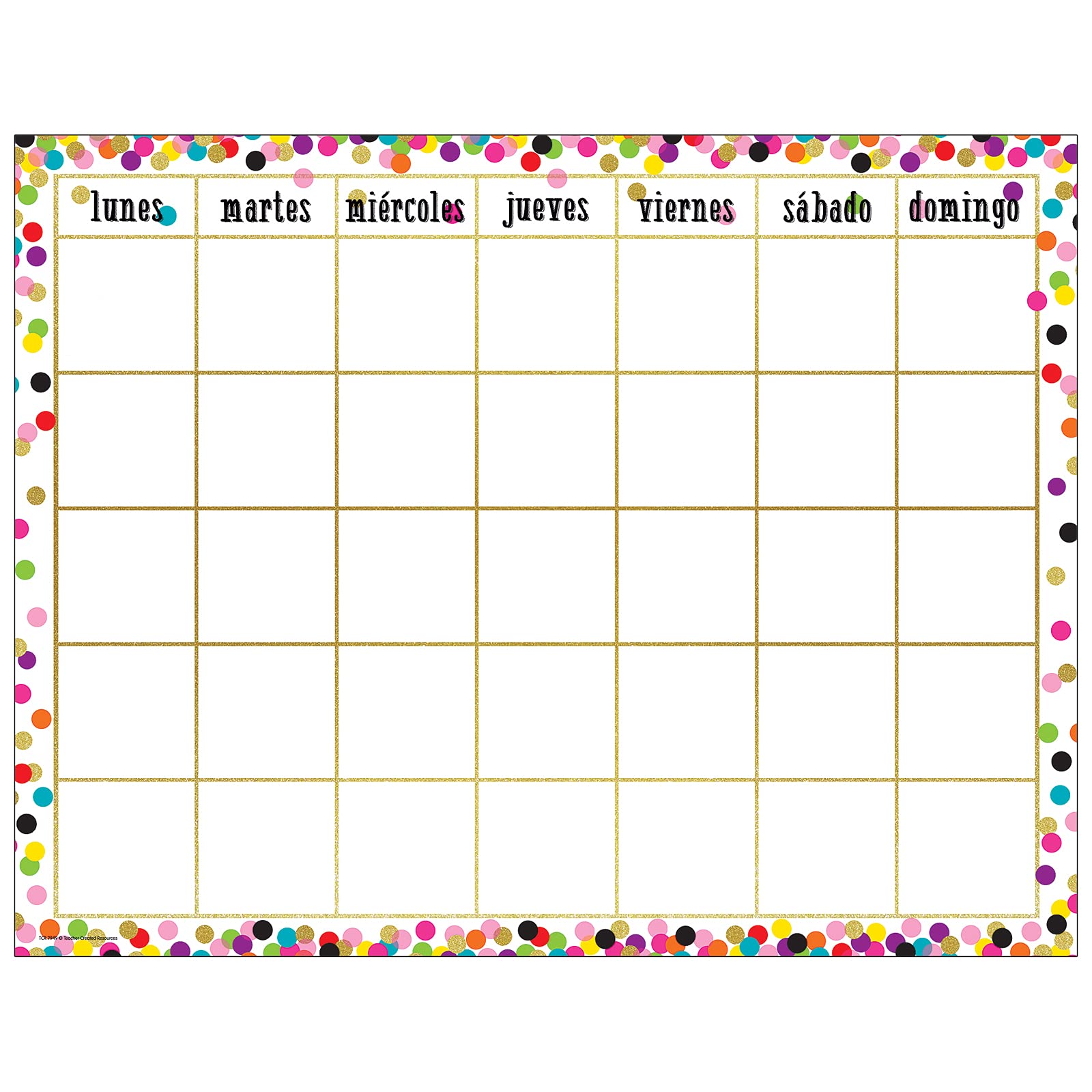 Amazon.com: Teacher Created Resources Confetti Spanish Calendar Chart :  Office Products