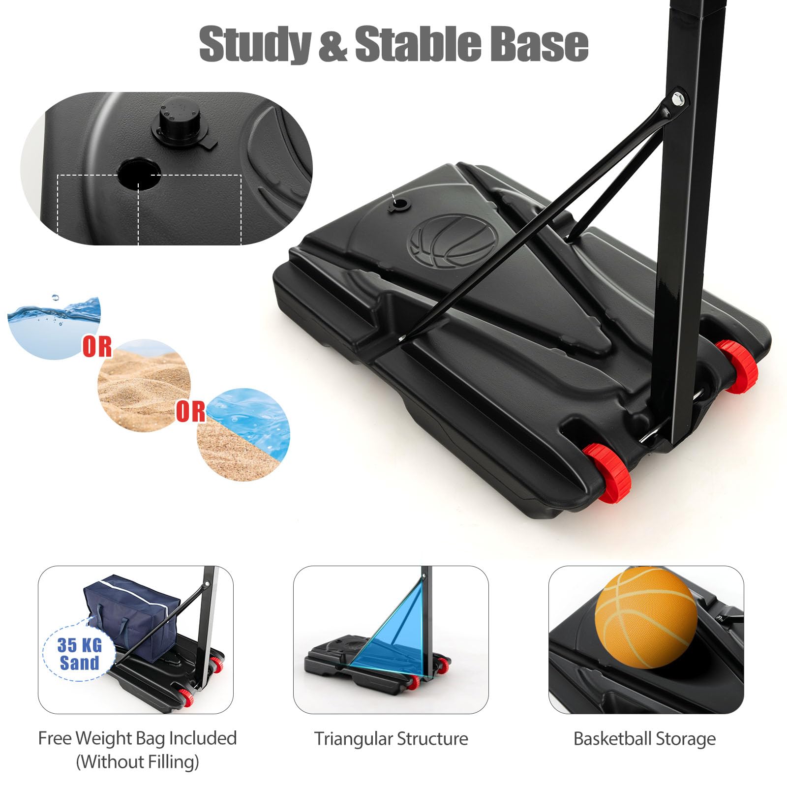 LIFEZEAL Canestro da Basket da Esterno, Supporto con Altezza Regolabile 155-310 cm con Borsa, Canestro su Piedi con Ruote Portatile, per Bambini e Adulti