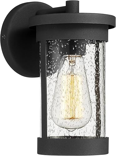 Ken & Ricky Lámpara de pared para exteriores, lámpara exterior negra, moderna lámpara de pared al aire libre con vidrio sembrado para porche, patio,