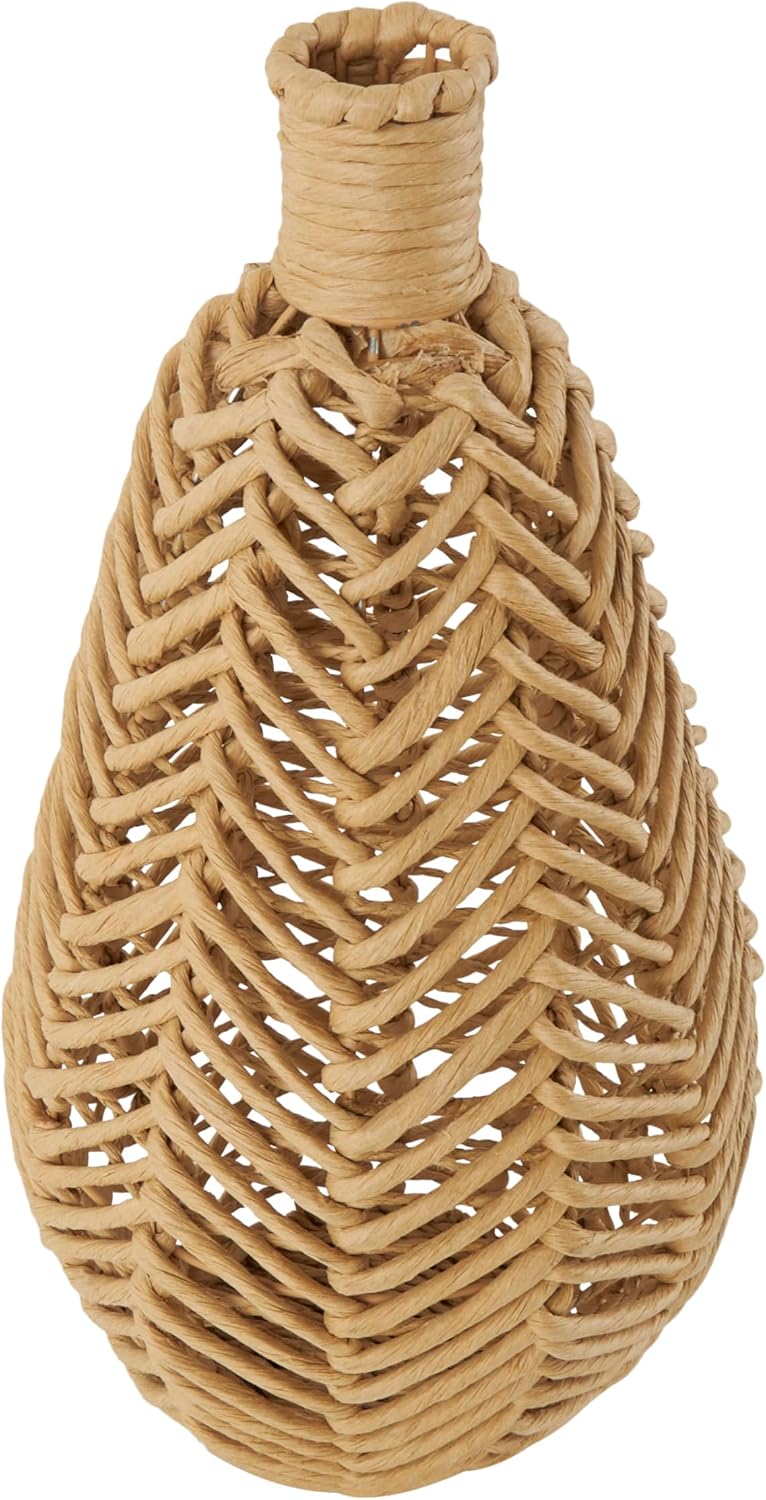 Deco 79 Jute Rope Handmade Decorative Vase Woven Centerpiece Vase with Chevron Pattern, Vase for Home Decoration 9" x 9" x 17", Brown