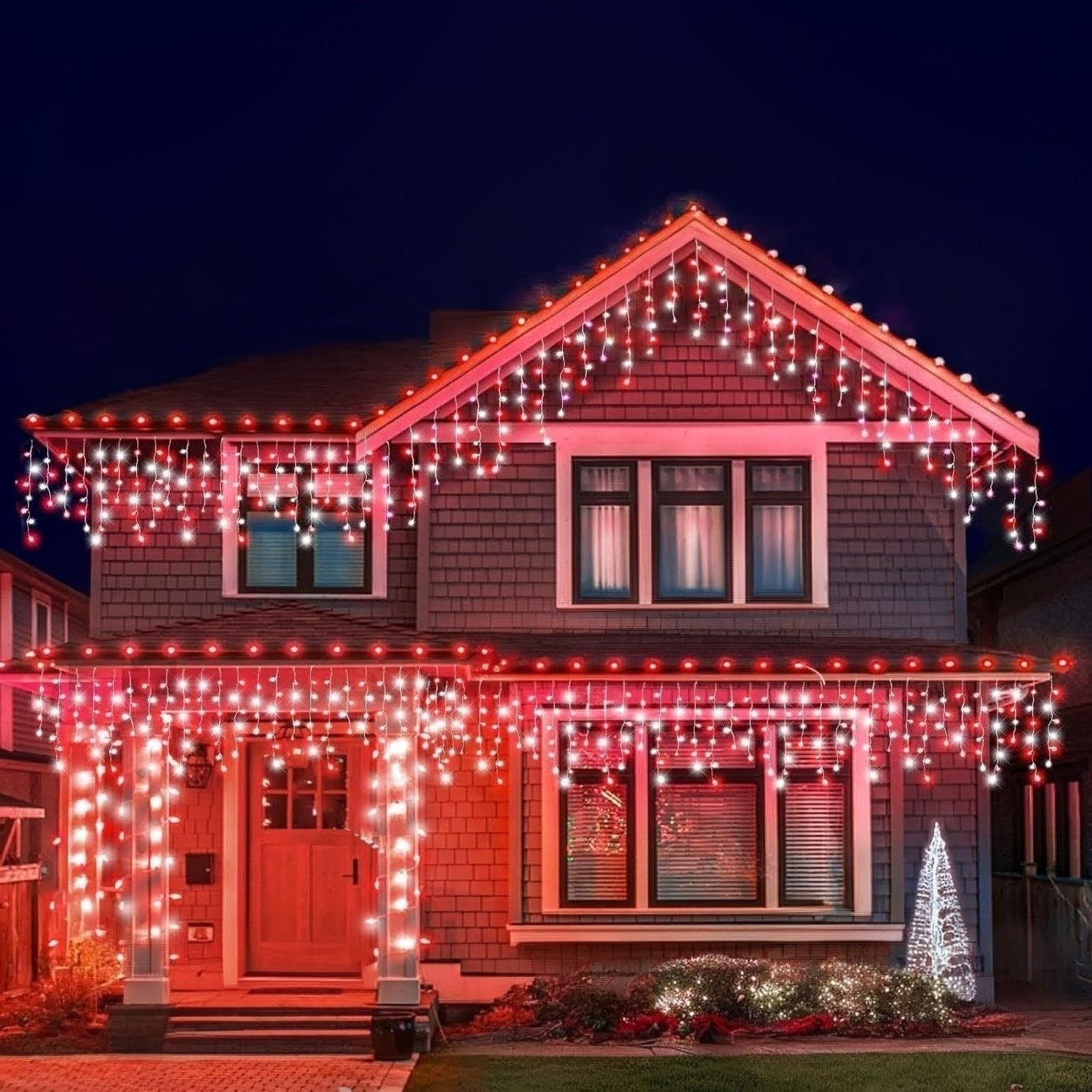 Best Artificial Christmas Outdoor Connectable Red & Bright White Icicle Lights Battery Powered, Waterproof with 8 Multi-Function, Timer & Memory (2.5m)