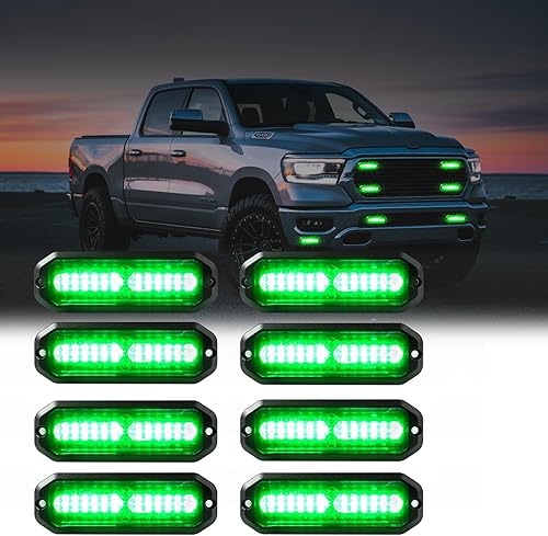 WINECO Verde 8 unids ultra delgado LED luces de policía estroboscópicas de emergencia, montaje en superficie parrilla parrilla peligro seguridad