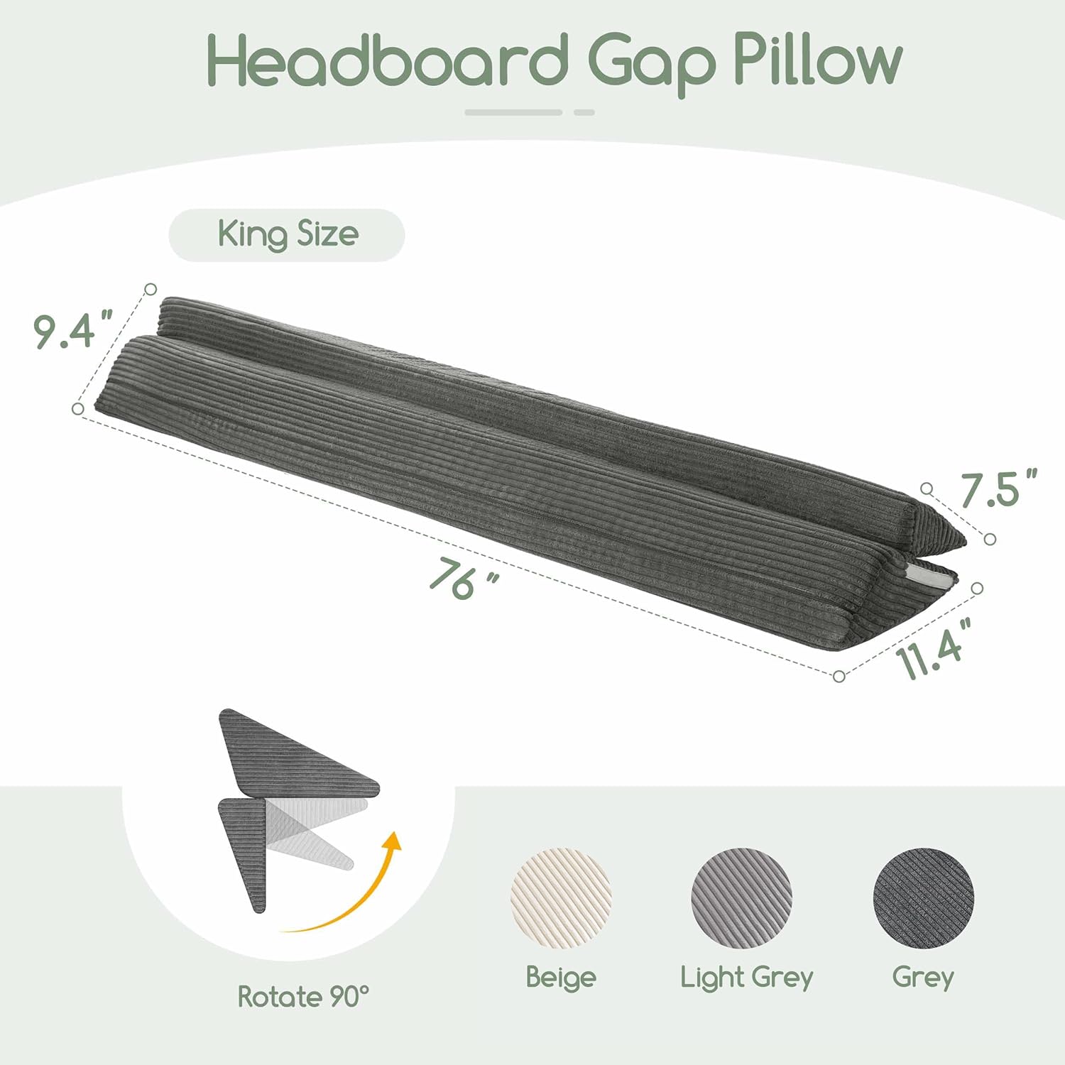HIGOGOGO King Size Wedge Pillow for Headboard Gap - Multi Functional Mattress Wedge Bed Gap Filler Close The Gap (0-7") Between Your Mattress and Headboard or Wall (Grey 76"x11"x9")