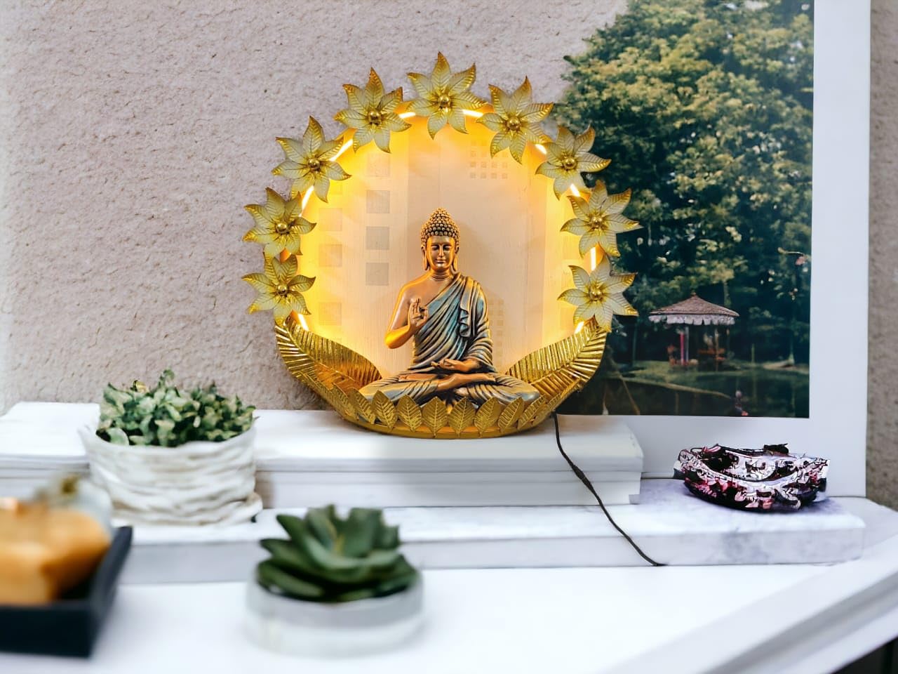 HDH1329 Lord Buddha Wall Decor (Size- H-32 Inches) x W-32 Inches X Th-2 Inches, Color-Antique Multicolor, Material- Iron Alloy, Along With LED Bulb,(Lord Buddha Made in Resin)-image-14